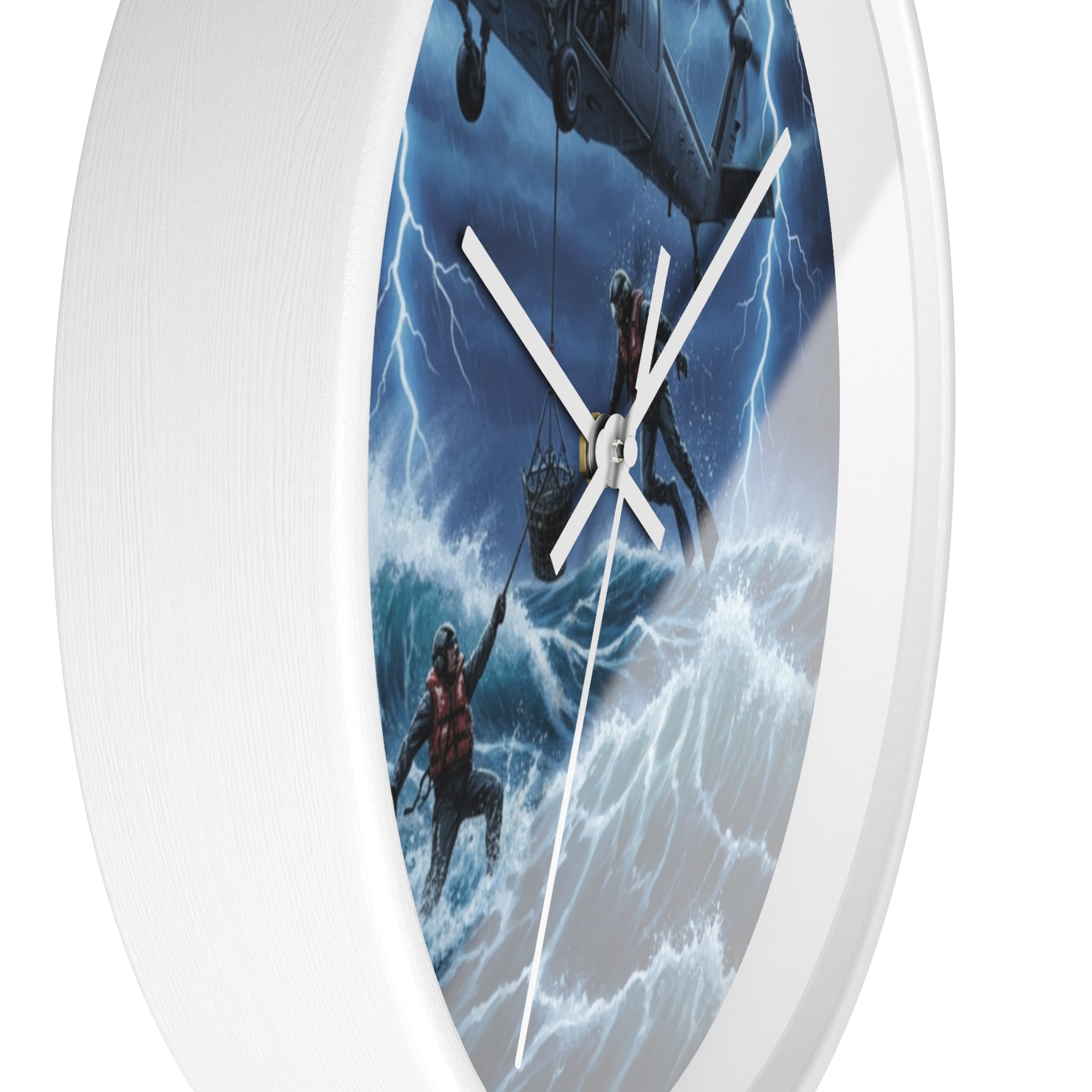 Rescue Helicopter Storm Wall Clock — Search & Rescue Ocean Scene
