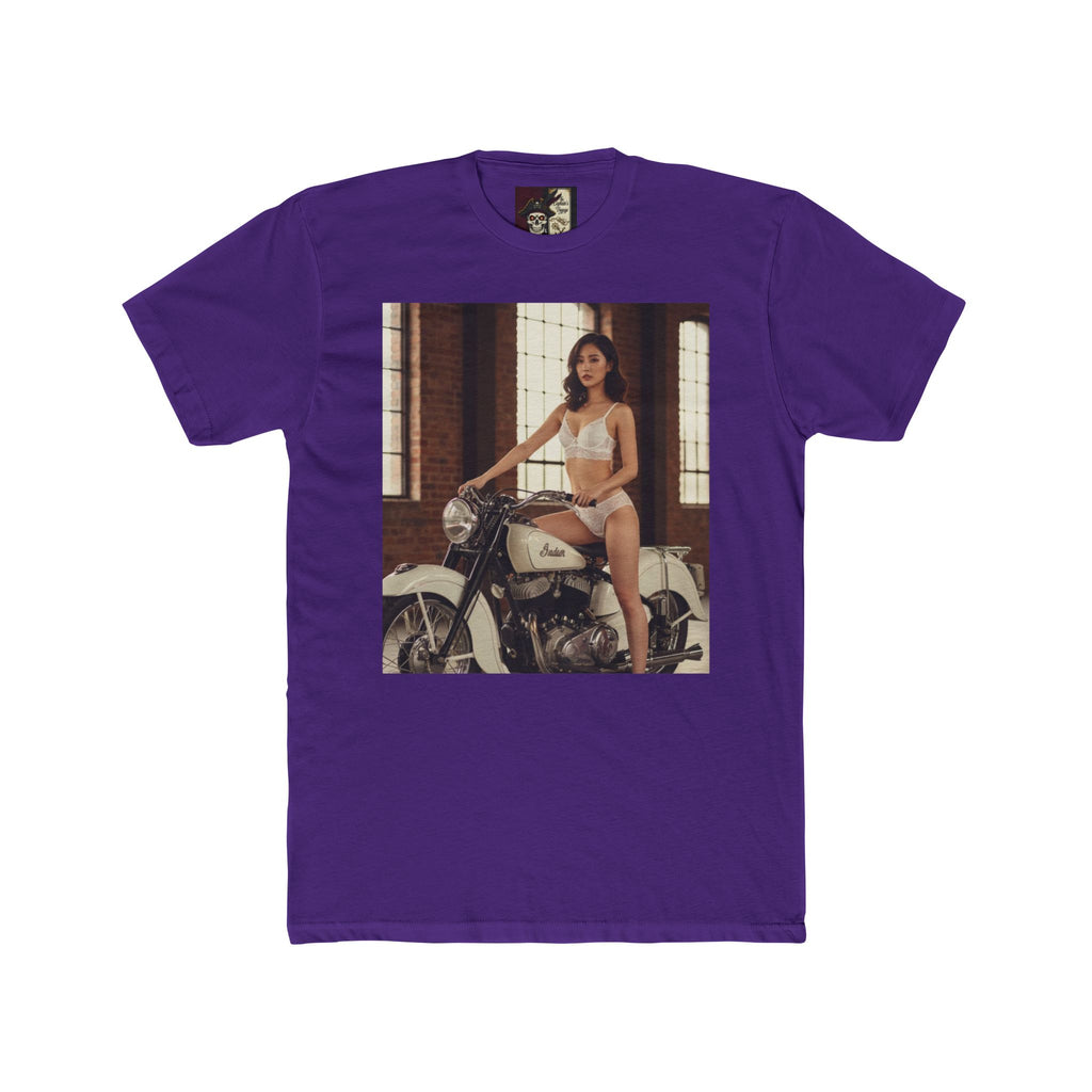 Vintage Motorcycle Pinup Tee — Retro Biker Photo Crewneck