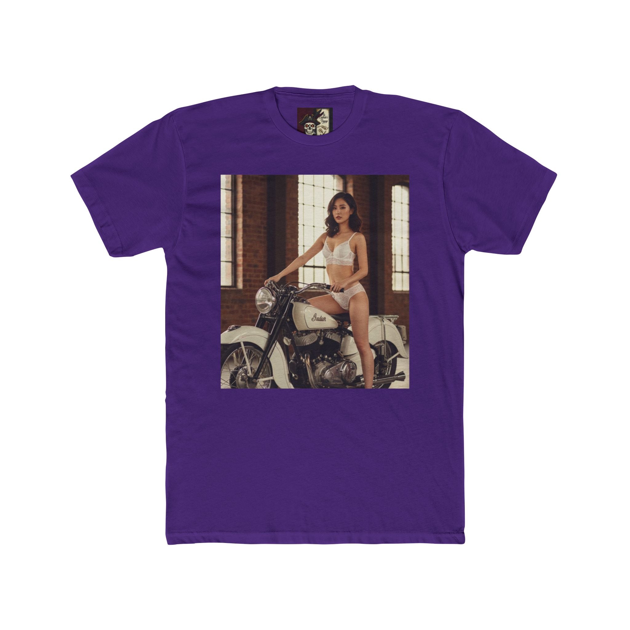 Vintage Motorcycle Pinup Tee — Retro Biker Photo Crewneck