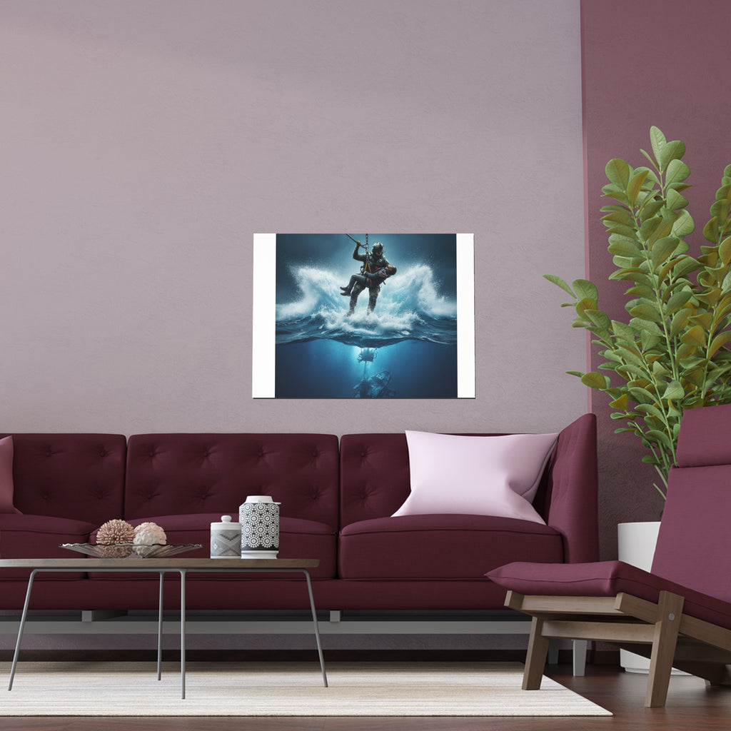 Diver Split-View Silk Poster — Underwater Adventure Wall Art (Indoor/Outdoor)
