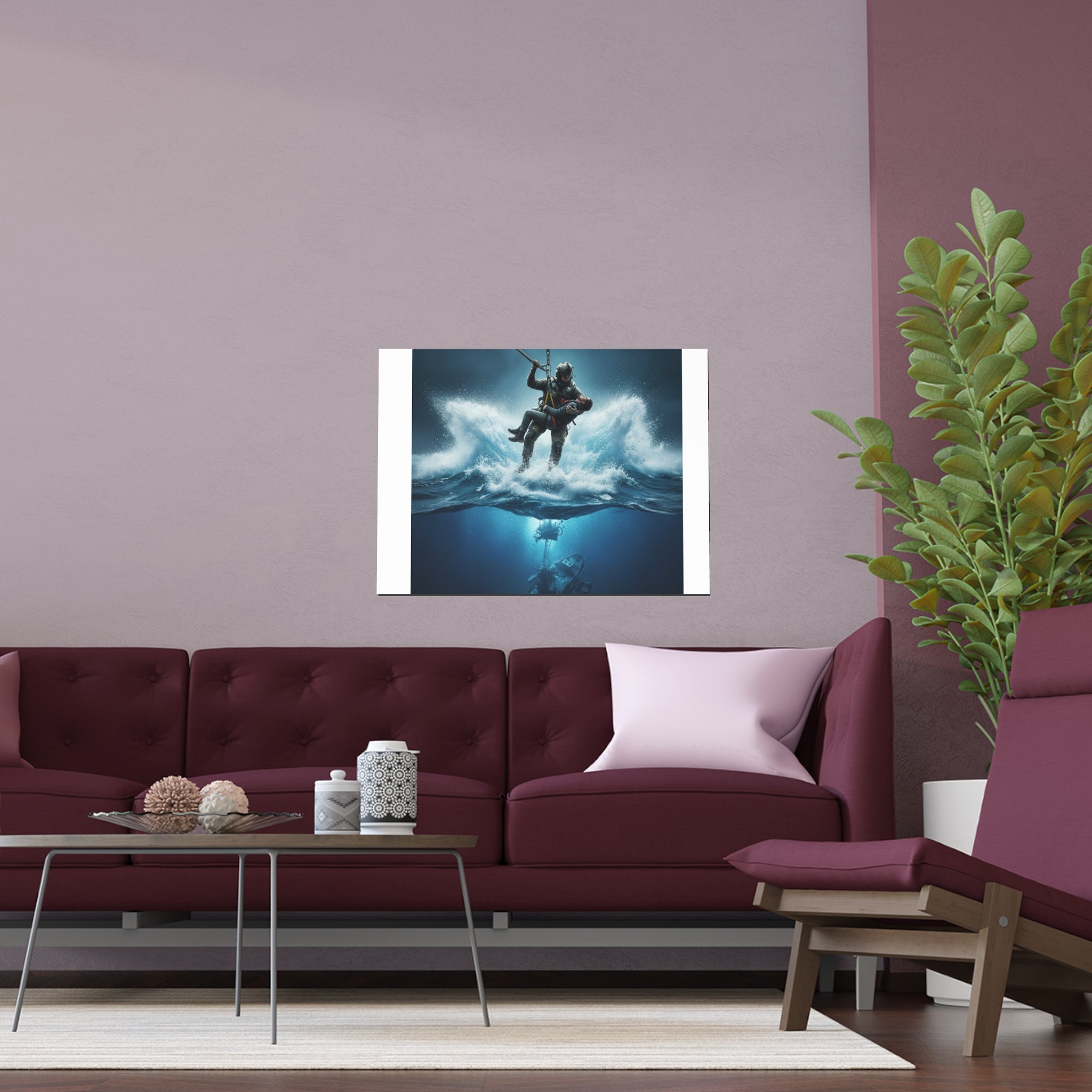 Diver Split-View Silk Poster — Underwater Adventure Wall Art (Indoor/Outdoor)