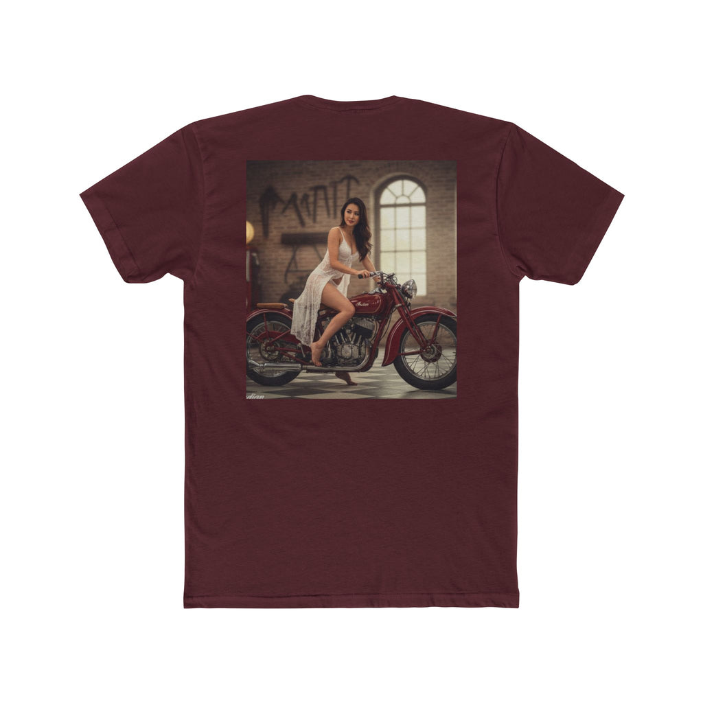 Vintage Motorcycle Pinup Tee — Retro Biker Photo Crewneck