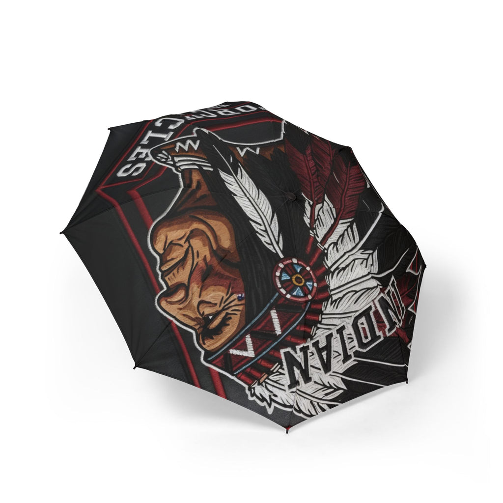 Foldable Umbrella — Native Warrior Graphic, Semi-Automatic Compact Rain Umbrella