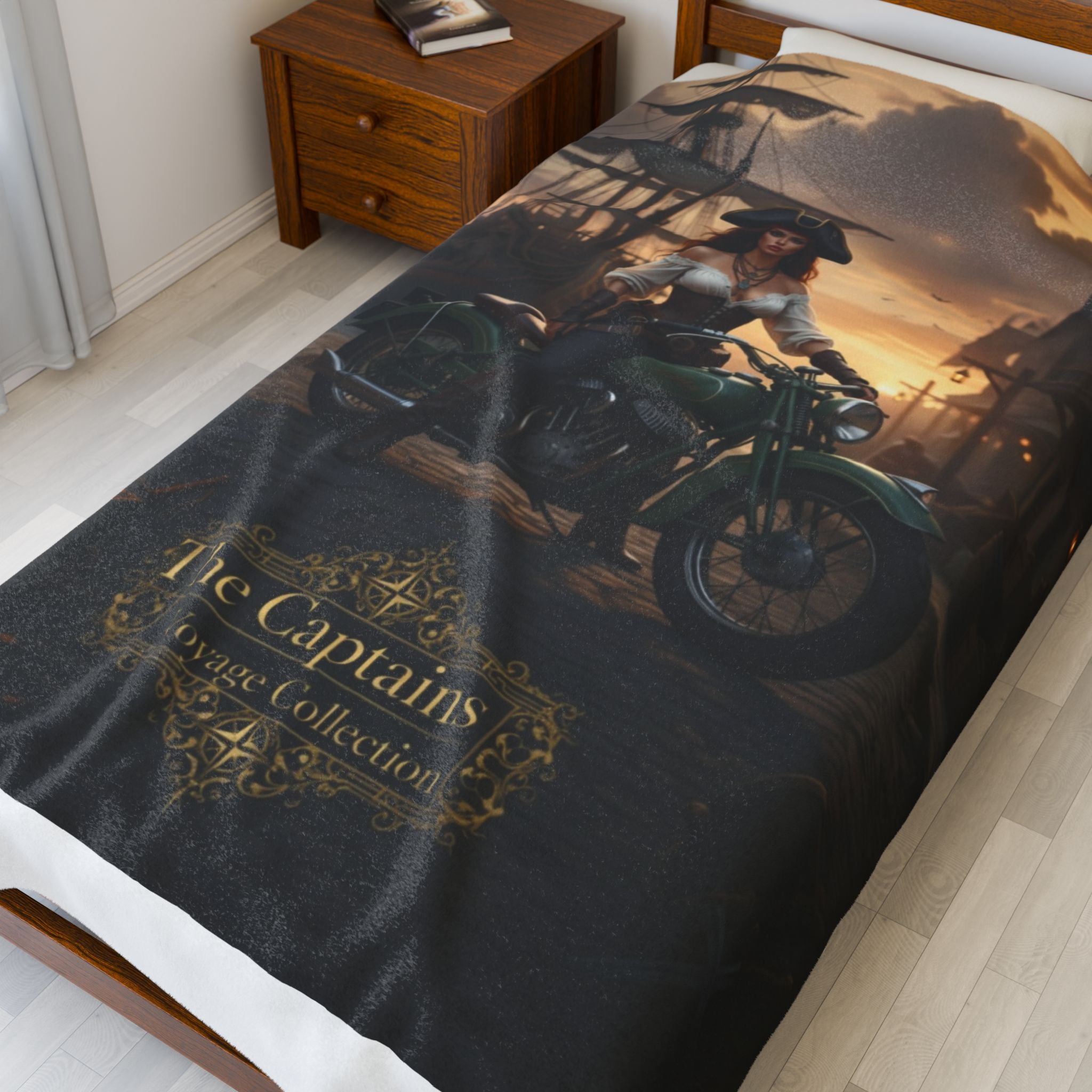 Captain's Vintage Motorcycle Velveteen Plush Blanket — "The Captains Vintage Collection"