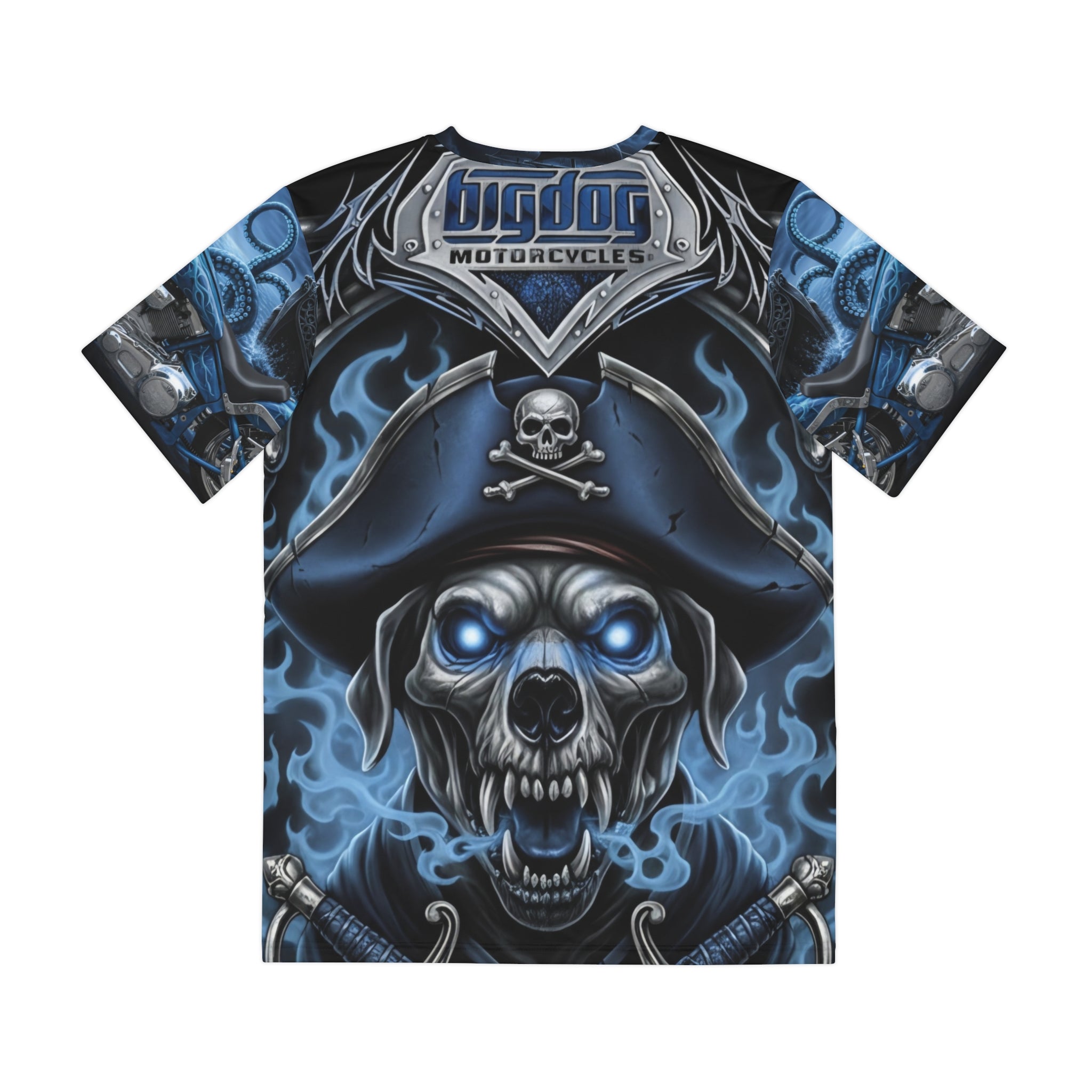 Pirate Mastiff Tee — Blue Skull Biker All-Over Print