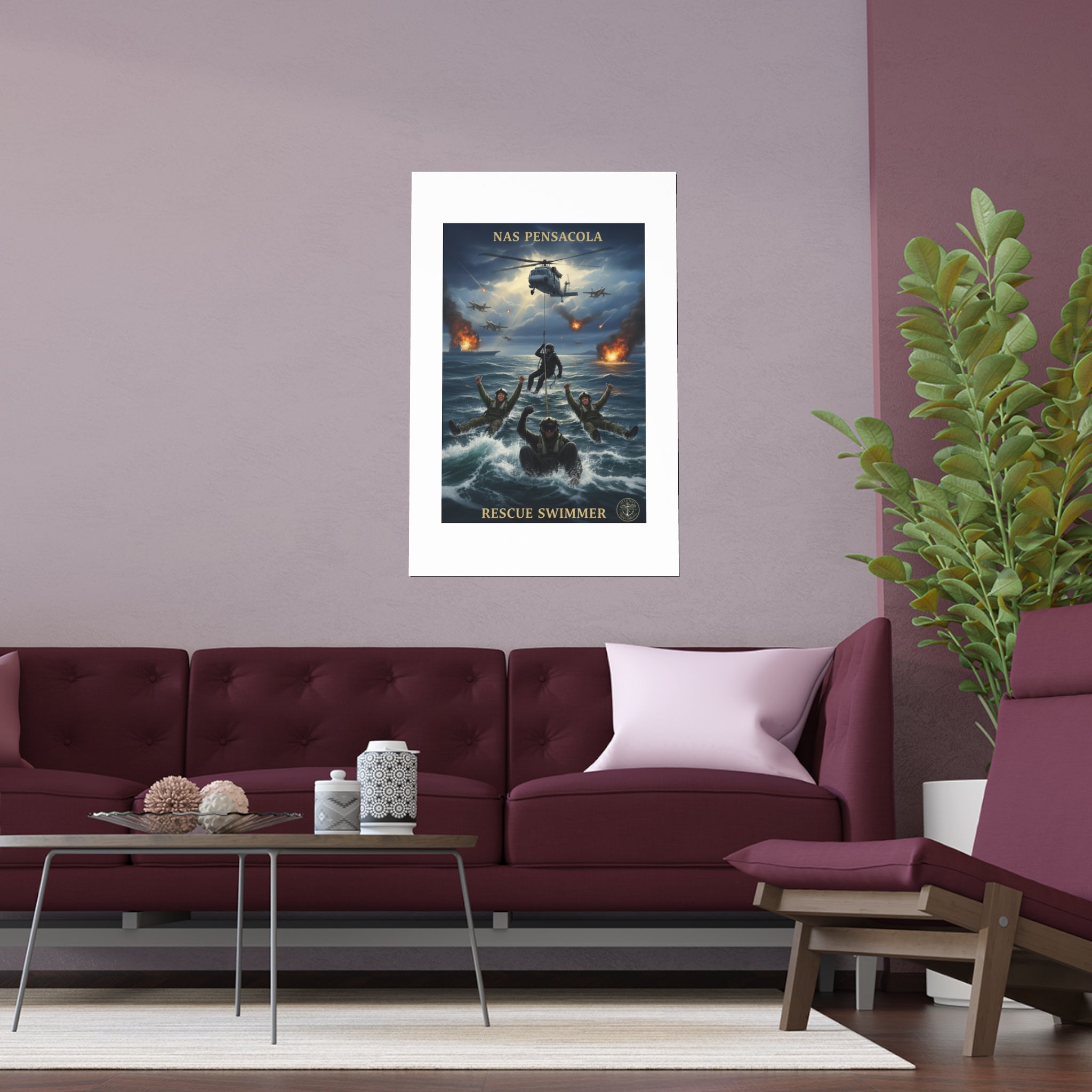 Rescue Swimmer Silk Poster — NAS Pensacola Military Aviation Art (Indoor/Outdoor)