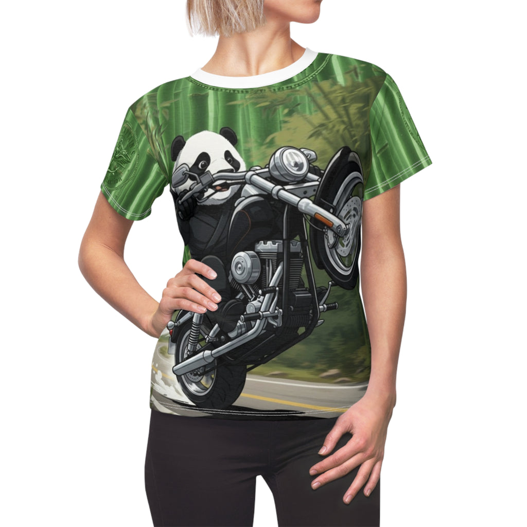 Panda Rider Women's Tee — Motorcycle Panda All-Over Print Shirt