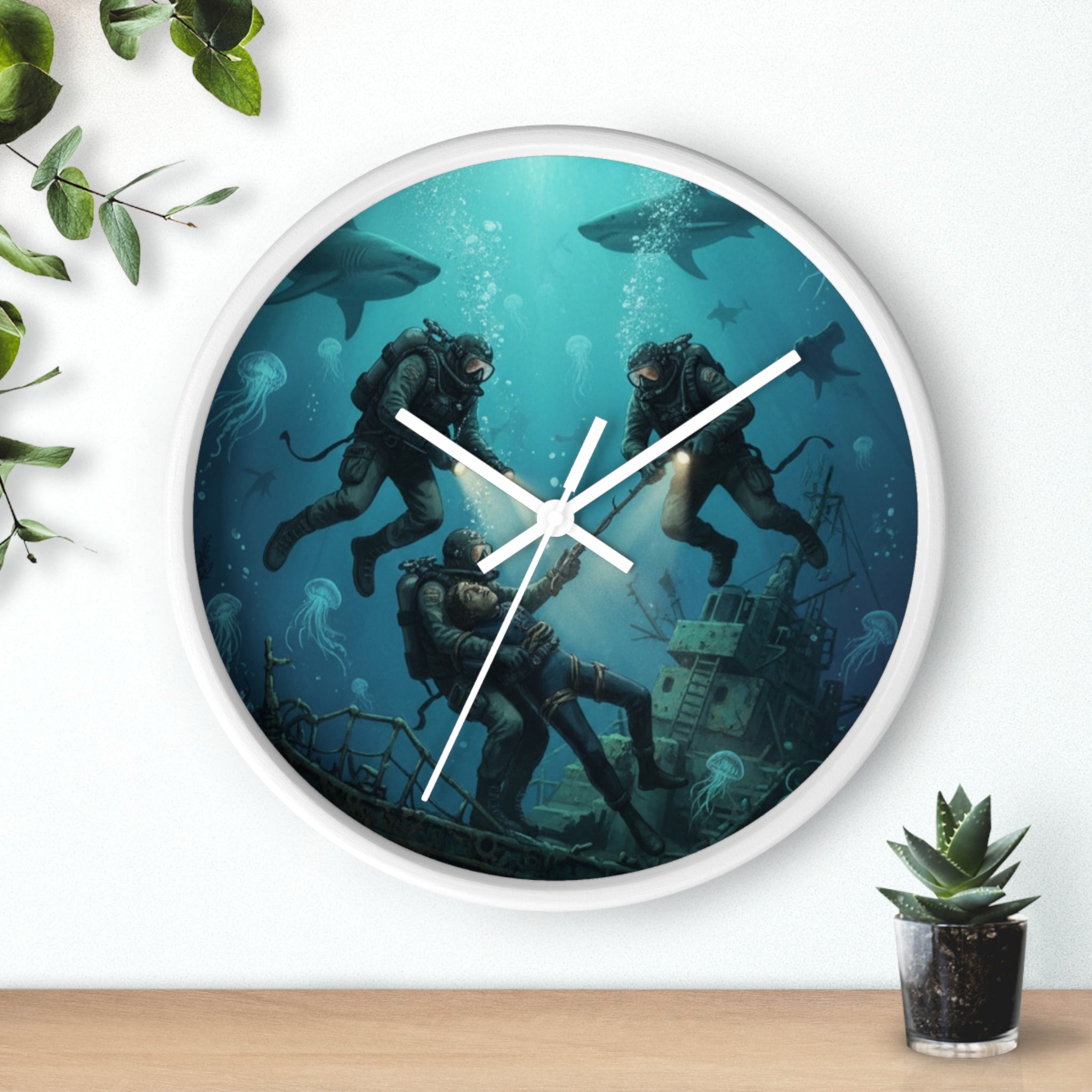 Diver Expedition Wall Clock — Vintage Deep Sea Salvage Diver Art