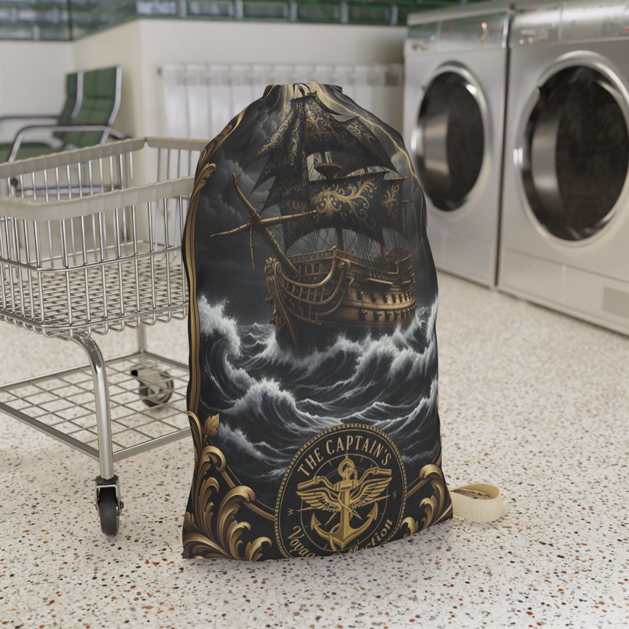 Nautical Pirate Ship Laundry Bag — Vintage Sea Captain Design