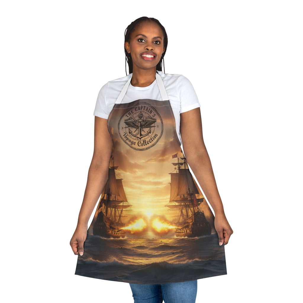 Nautical Sunset Ship Apron — Vintage Pirate Captain Kitchen Apron