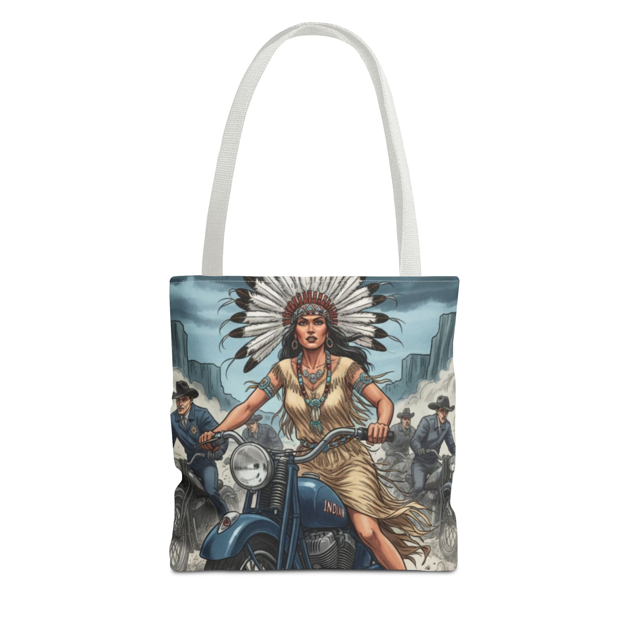 Vintage Biker Tote Bag — Motorcycle Pinup with Headdress