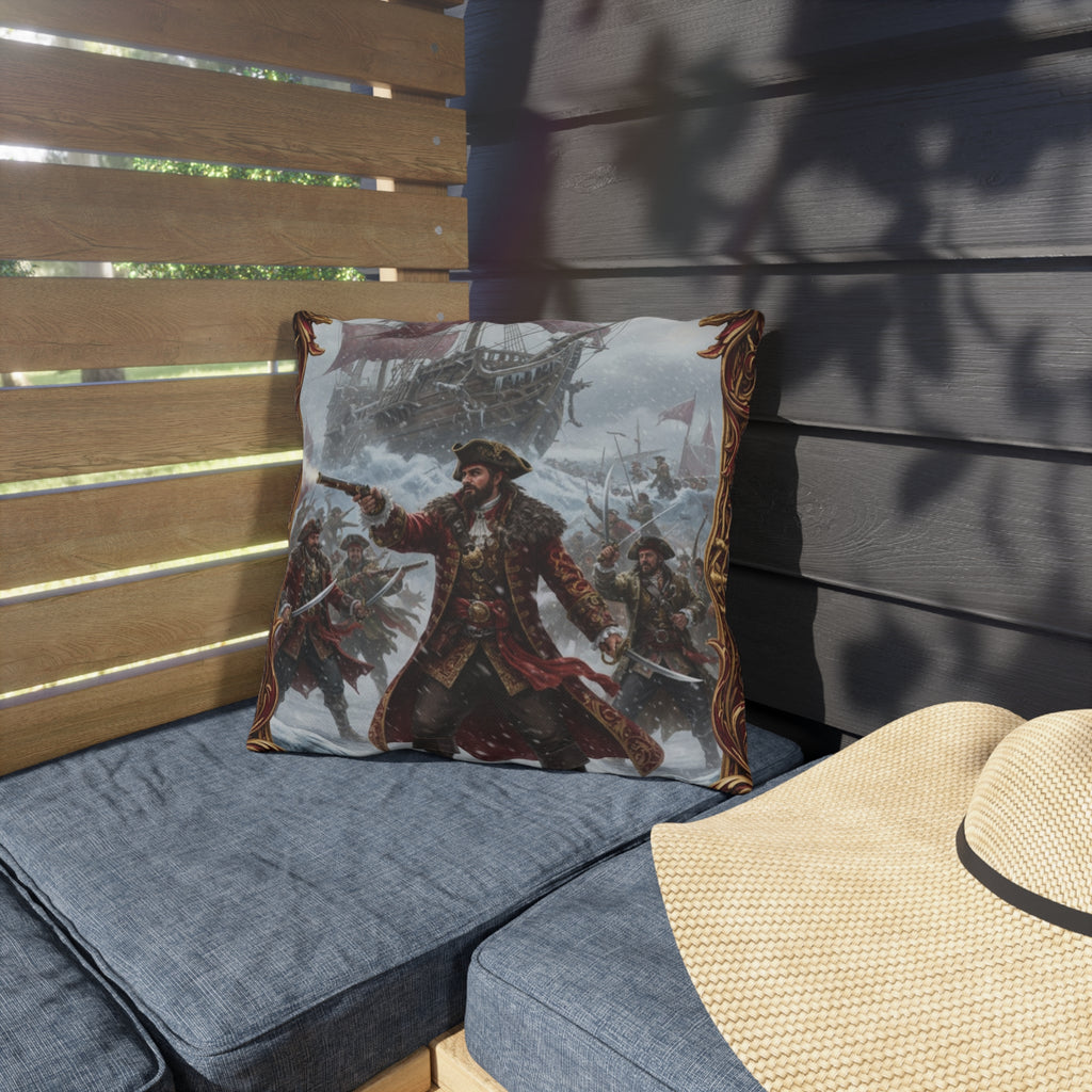 Nautical Pirate Captain Outdoor Pillow — Vintage Ship Anchor Voyage Accent Cushion