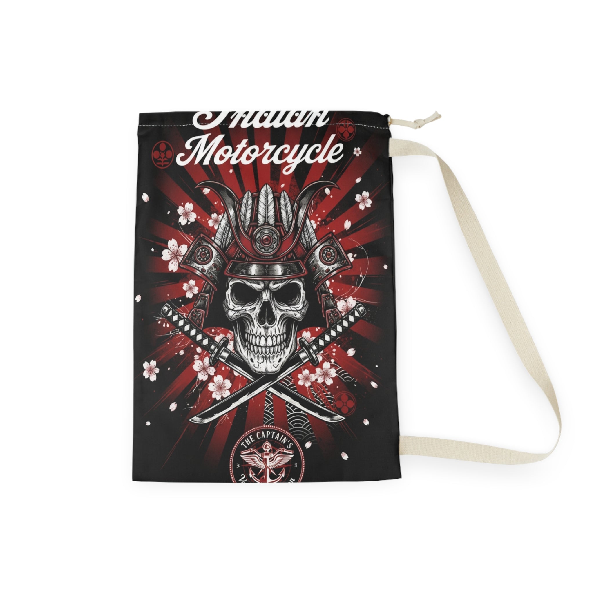 Indian Motorcycle Skull Laundry Bag — Biker Skull Drawstring Wash Bag