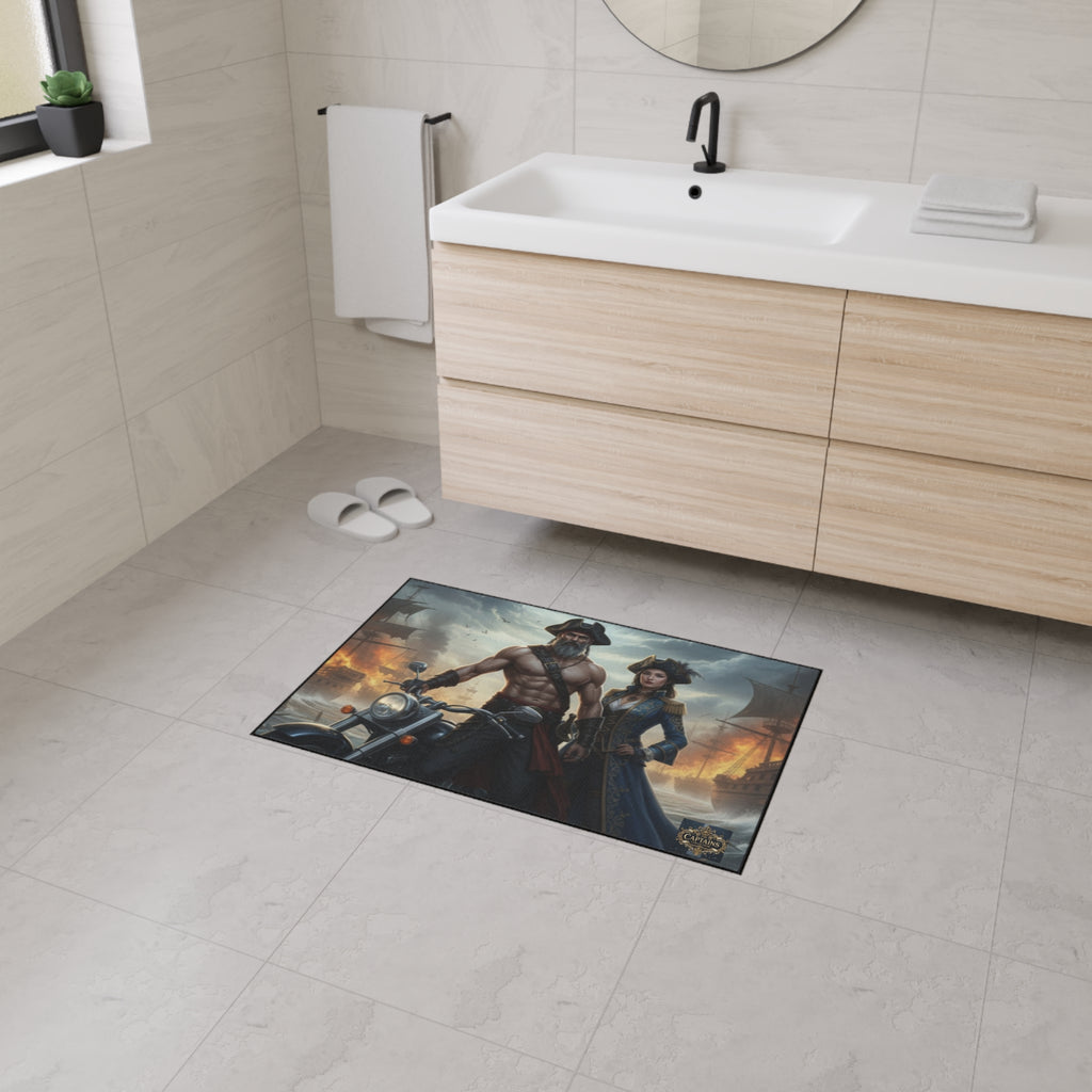 Pirate Captain & Corsair Heavy-Duty Floor Mat — Nautical Motorcycle Art Rug