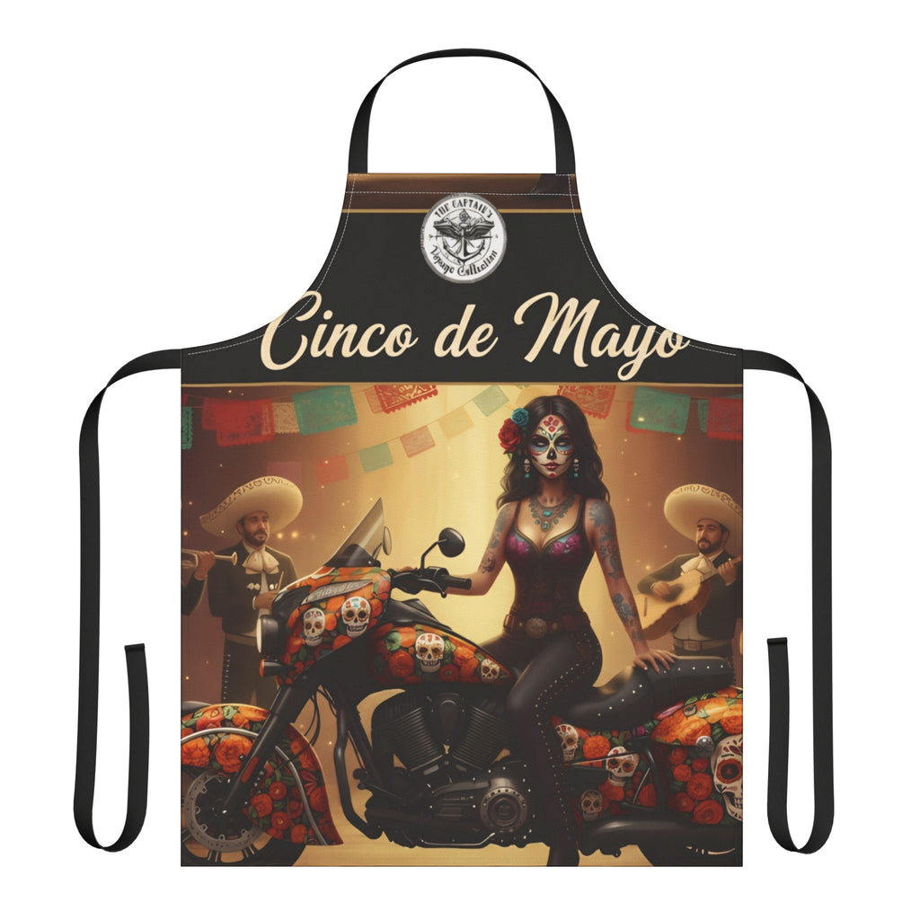 Cinco de Mayo Sugar Skull Biker Apron — Day of the Dead Motorcycle Cooking Apron