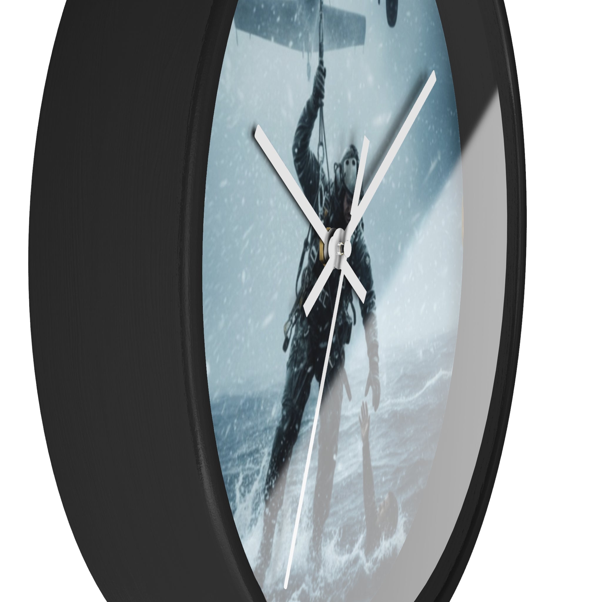 Rescue at Sea Wall Clock — Military Helicopter Lifesaver Marine Rescue Clock