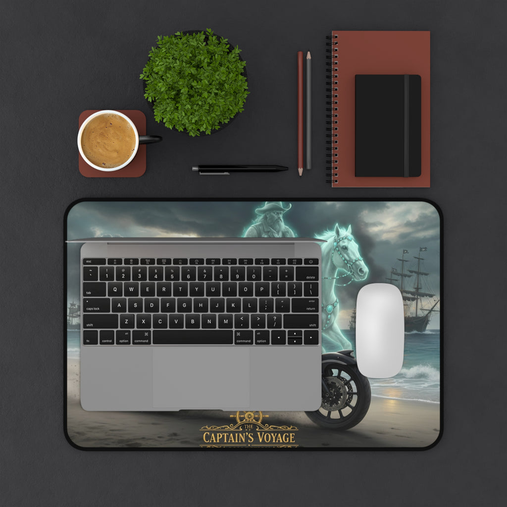 Pirate Captain's Voyage Desk Mat — Ghostly Horse & Motorcycle Seafaring Mouse Pad