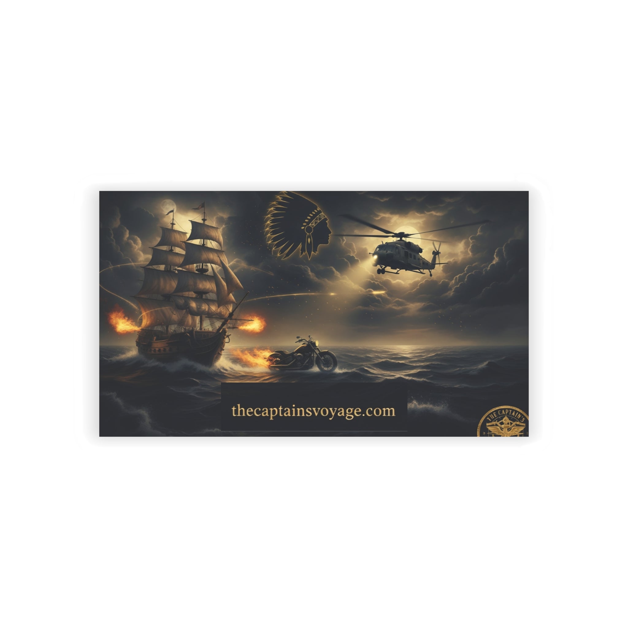Business Cards — Nautical Adventure Scene with Ship, Helicopter & Motorcycle (thecaptainsvoyage.com)