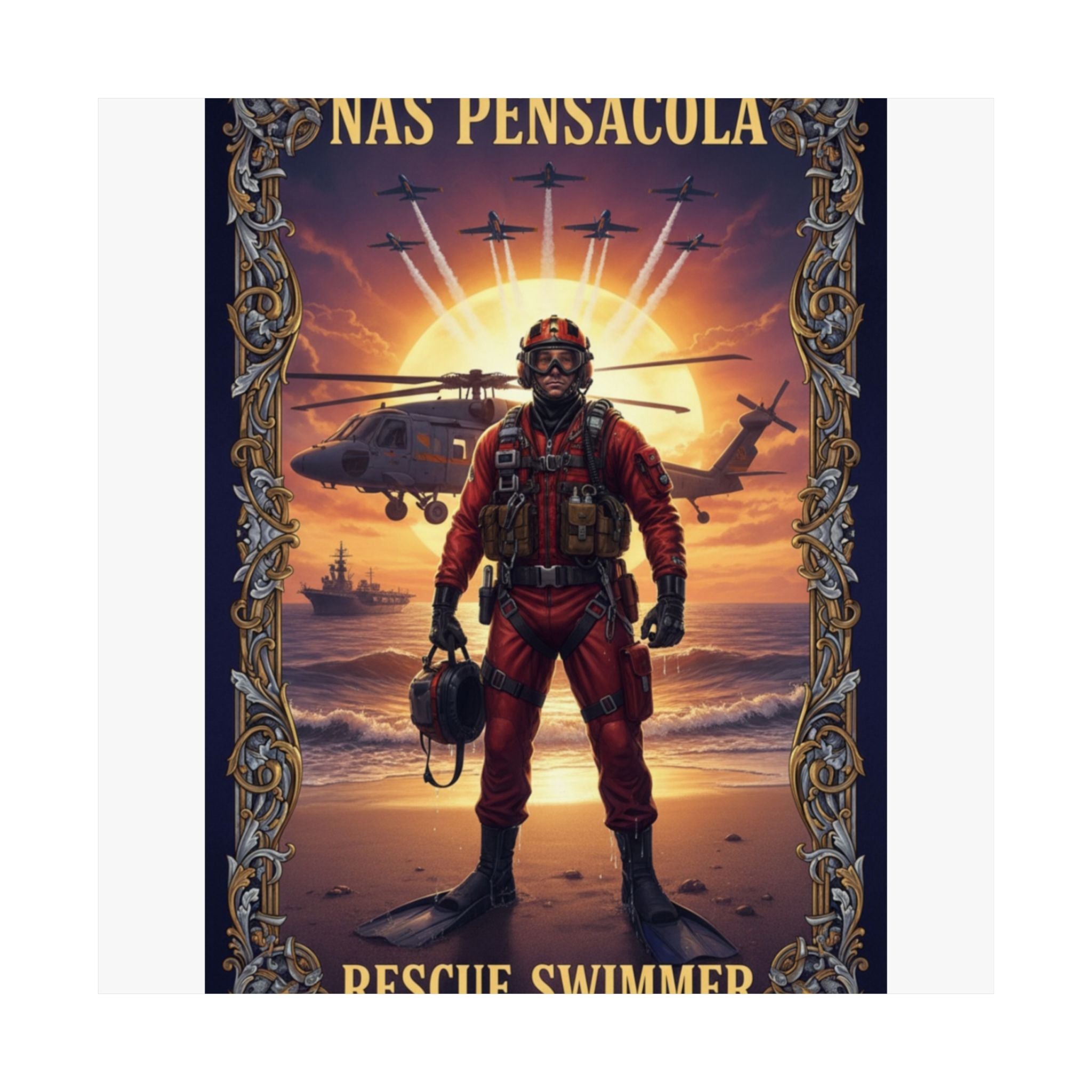 NAS Pensacola Rescue Swimmer Matte Poster — Military Search & Rescue Wall Art