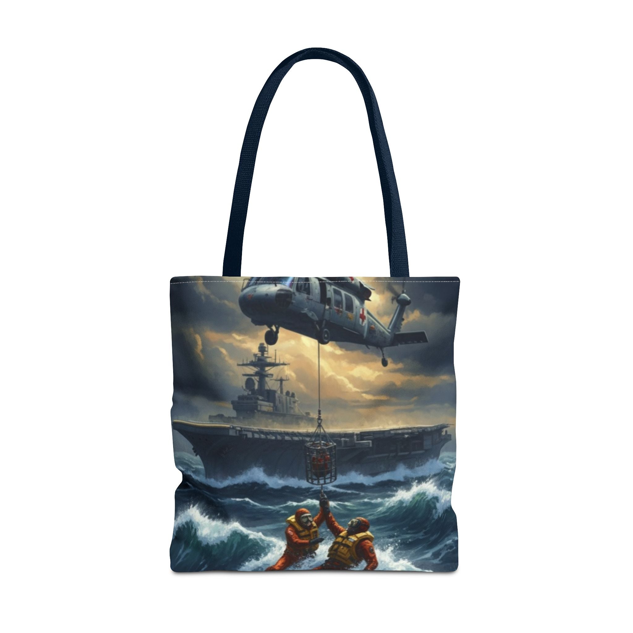 Rescue Squadron Tote Bag – Military Helicopter & Ship Search and Rescue Artwork