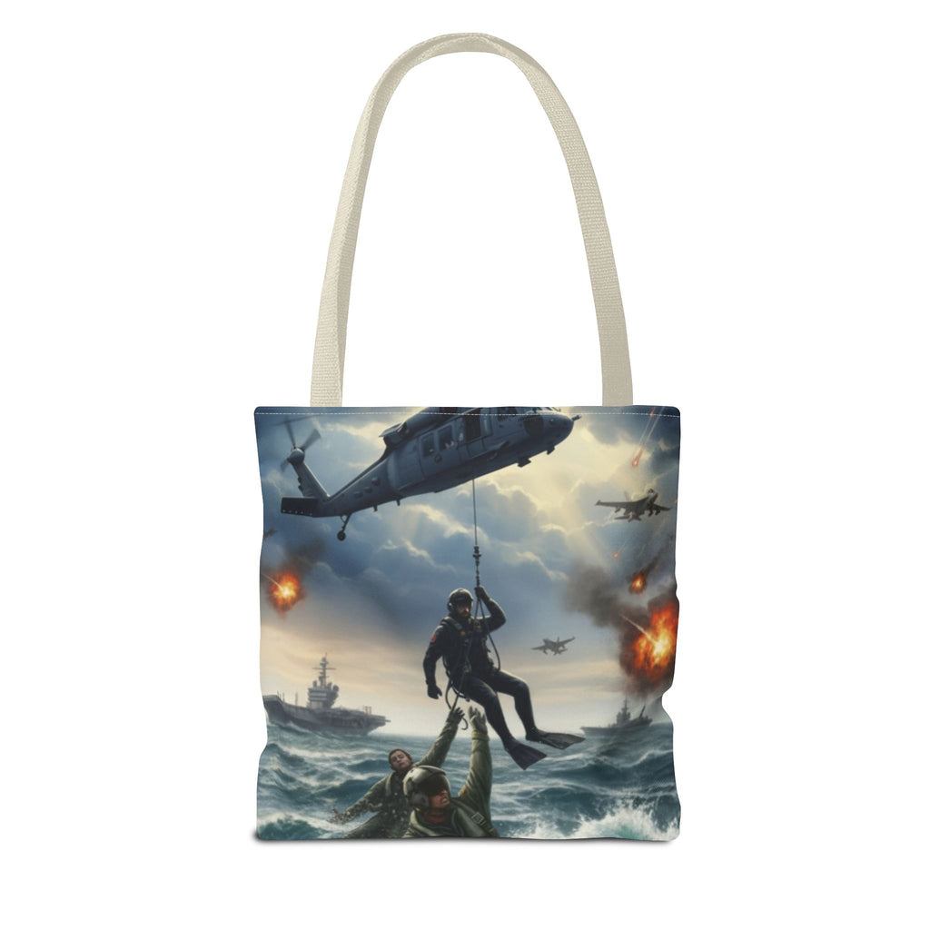 Rescue Squadron Tote Bag – Military Helicopter & Ship Search and Rescue Artwork