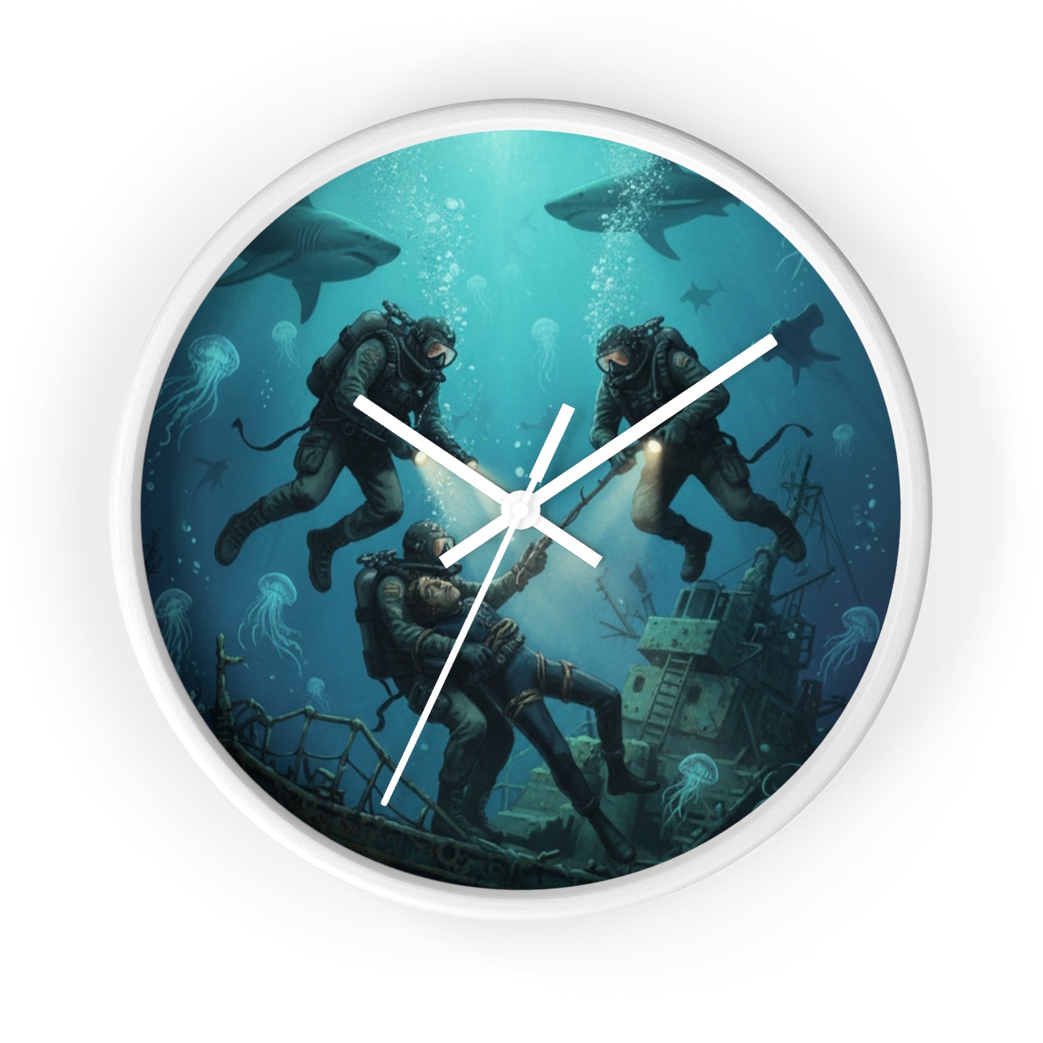 Diver Expedition Wall Clock — Vintage Deep Sea Salvage Diver Art