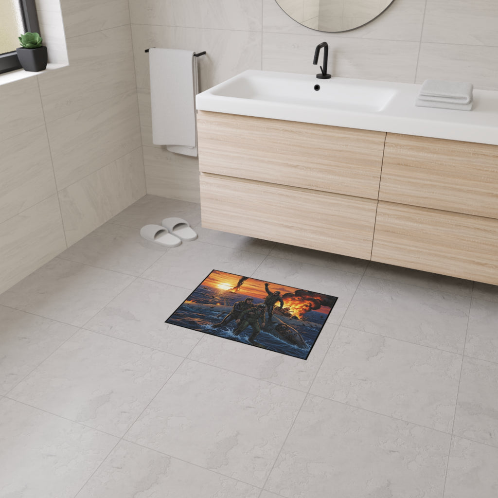 Heavy Duty Floor Mat — Rescue at Sea WWII Bomber Survivors Scene