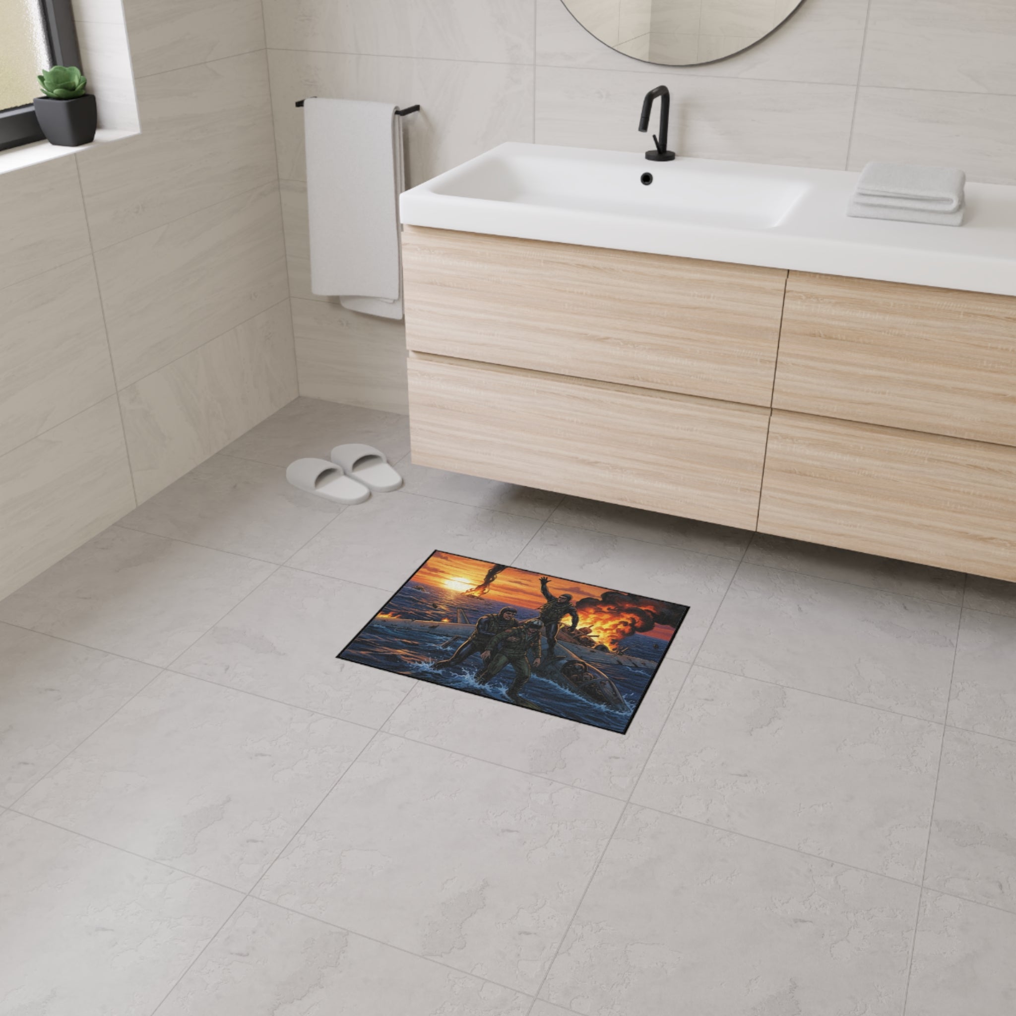 Heavy Duty Floor Mat — Rescue at Sea WWII Bomber Survivors Scene