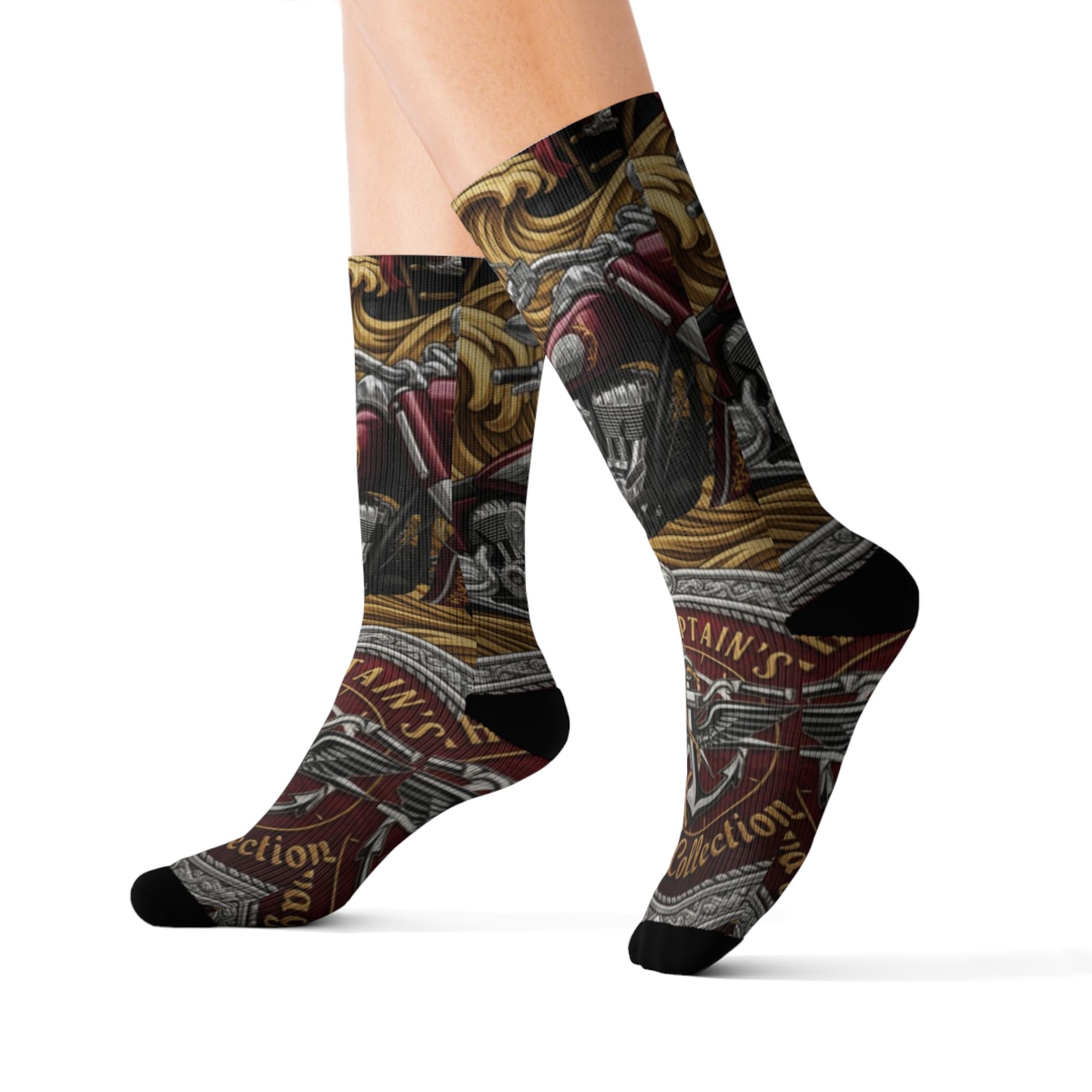 Skull & Anchor Sublimation Socks — Nautical Pirate Crew Graphic Socks