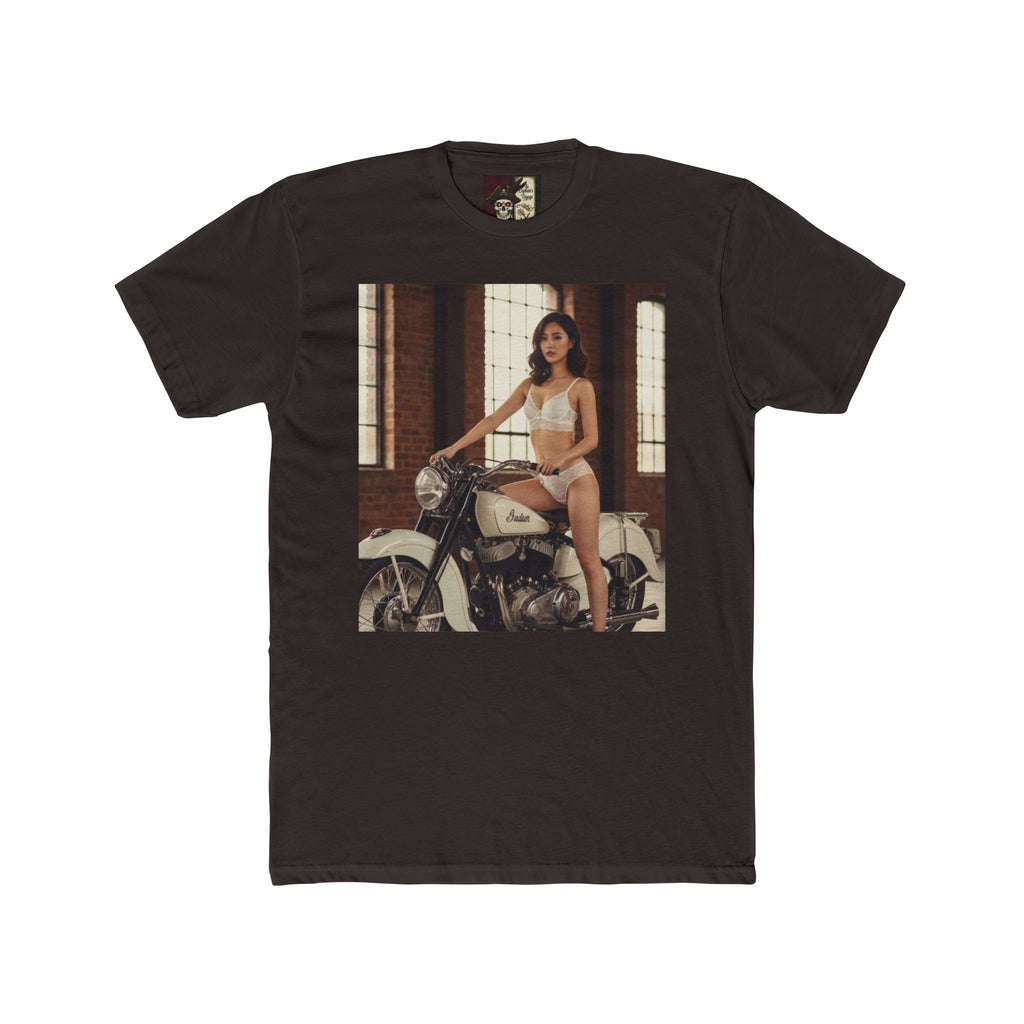 Vintage Motorcycle Pinup Tee — Retro Biker Photo Crewneck
