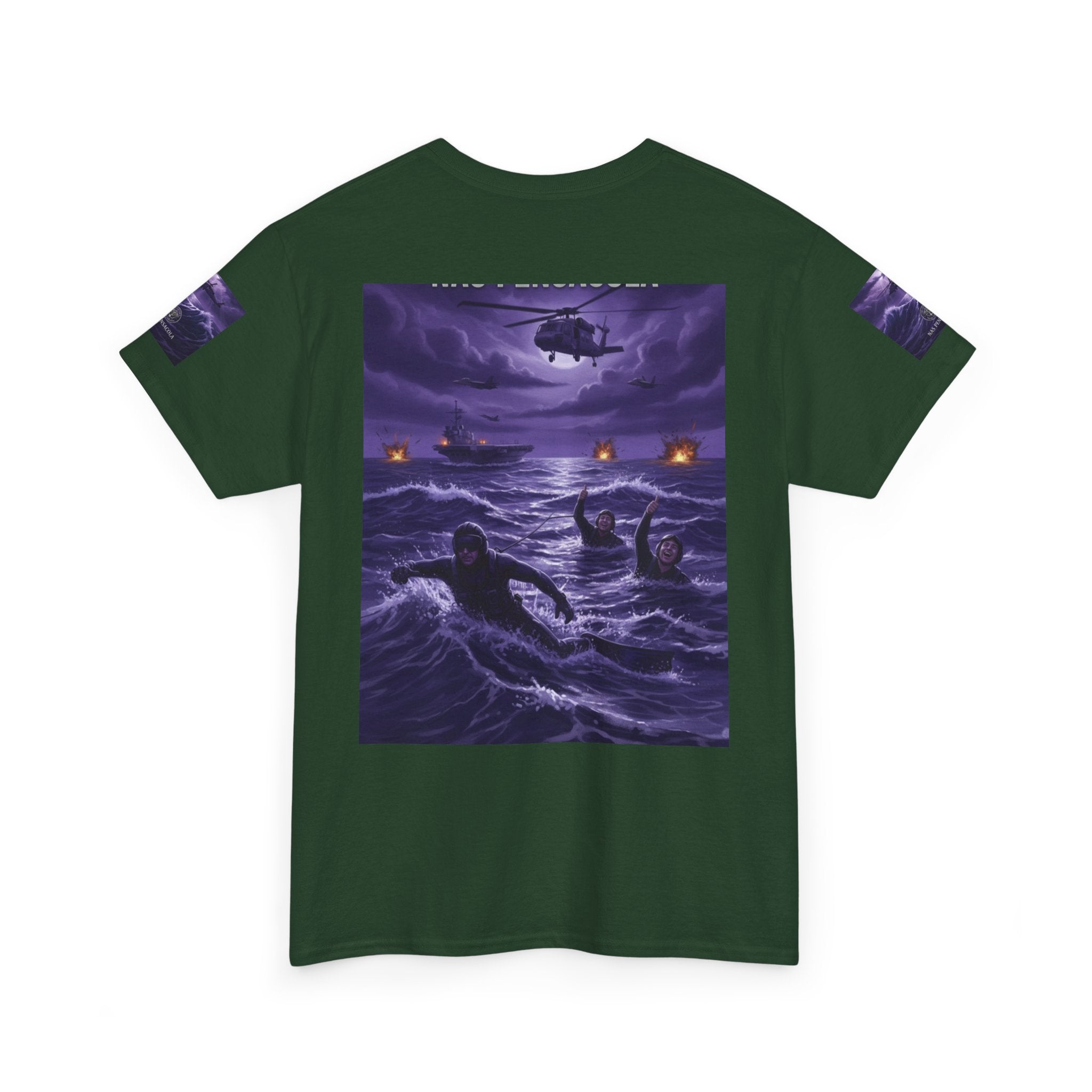 Rescue Night Tee — Purple Helicopter Sea Rescue Graphic T-Shirt