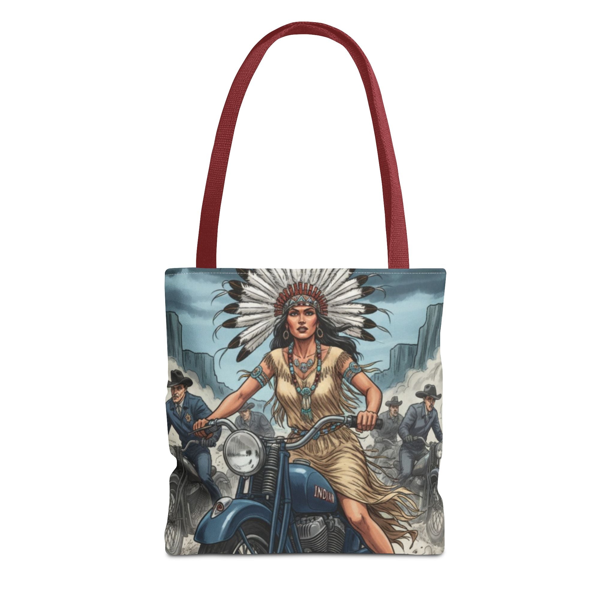 Vintage Biker Tote Bag — Motorcycle Pinup with Headdress