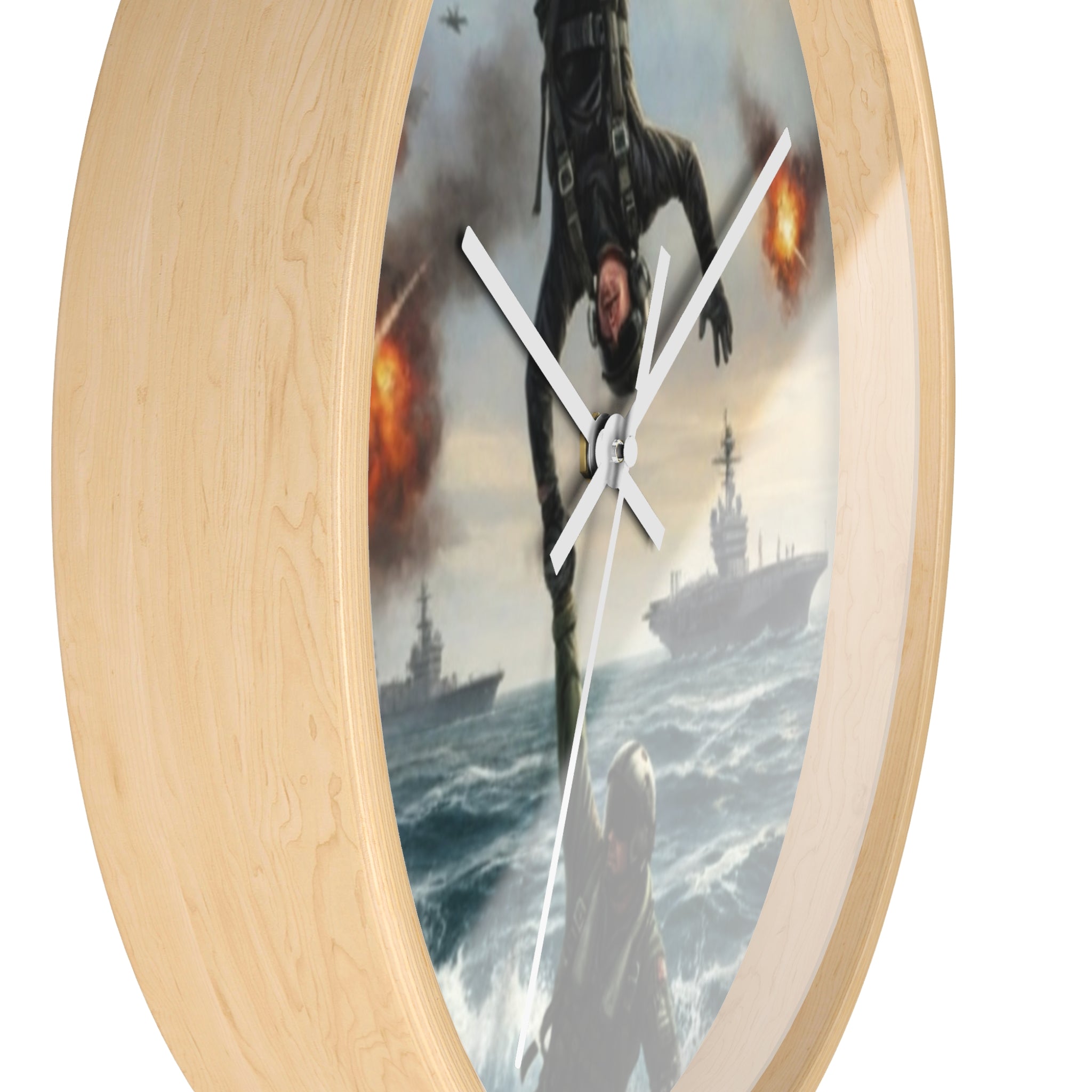 Military Rescue Wall Clock — Navy Helicopter & Sailor Action Scene