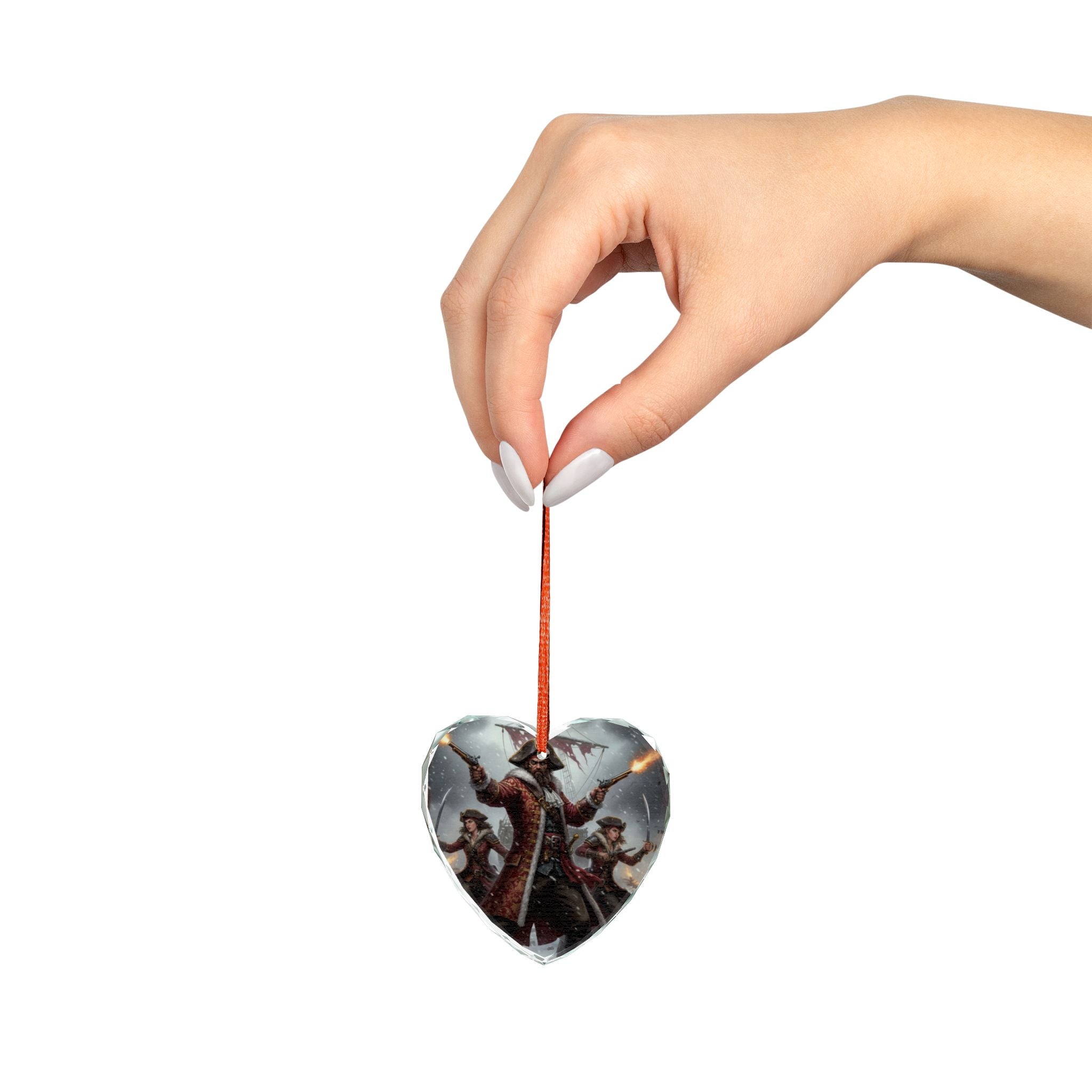 Pirate Captain Heart Crystal Ornament — Nautical Holiday Decor for Sea Adventure Fans