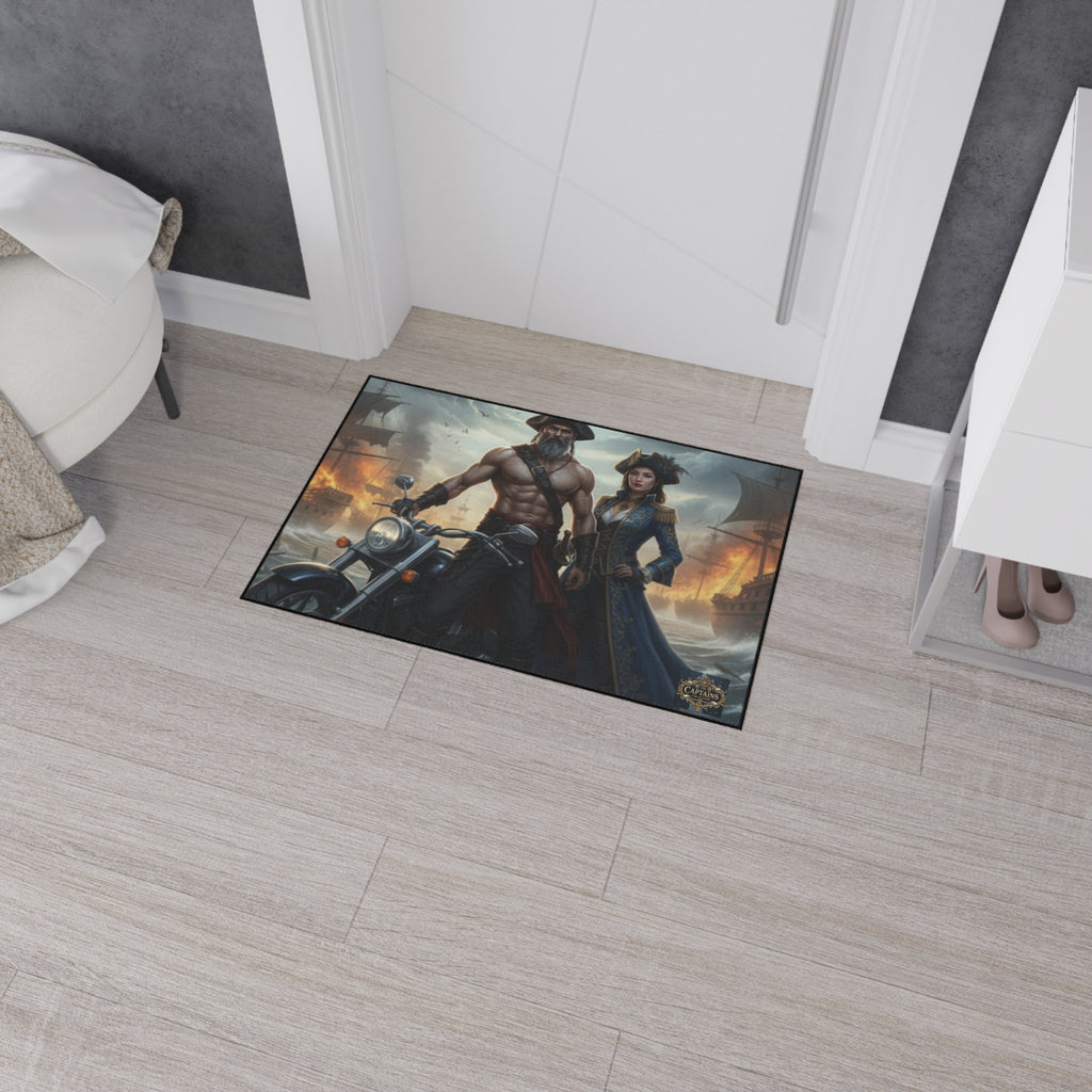 Pirate Captain & Corsair Heavy-Duty Floor Mat — Nautical Motorcycle Art Rug
