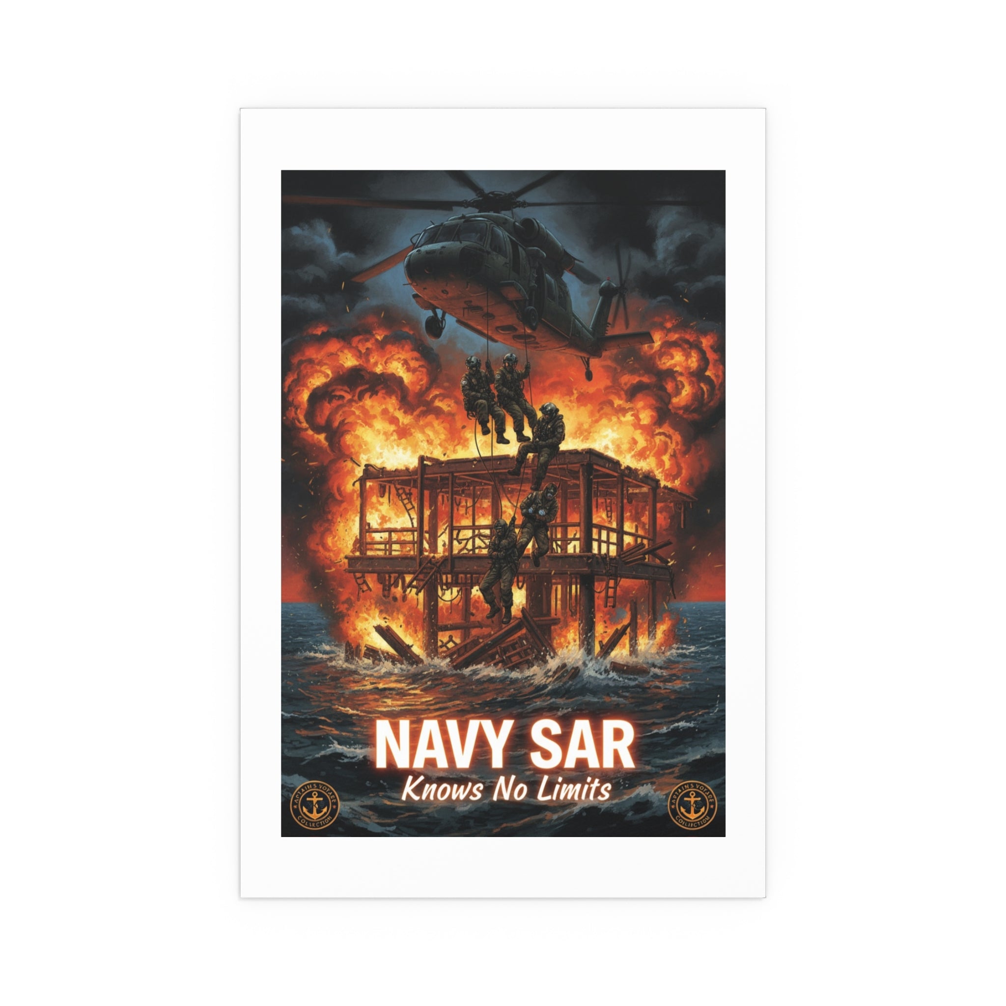 Navy SAR 'Knows No Limits' Rescue Poster - Indoor/Outdoor Silk Print