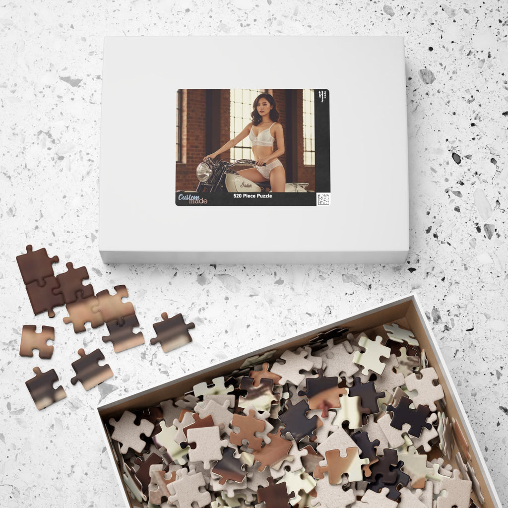 Vintage Motorcycle Pin-Up Puzzle – 520/1014 Piece Photo Jigsaw