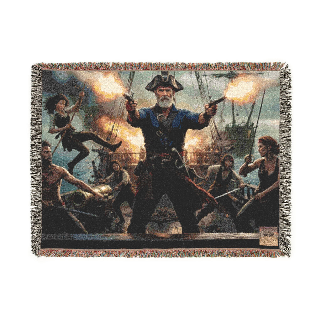 Pirate Captain Throw Blanket — Vintage Ship Battle Woven Tapestry