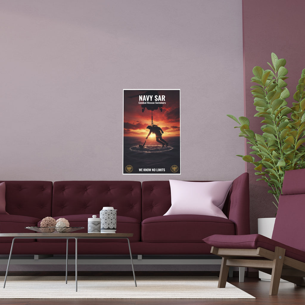 Navy SAR Combat Rescue Swimmers Silk Poster – Military Helicopter Rescue Wall Art