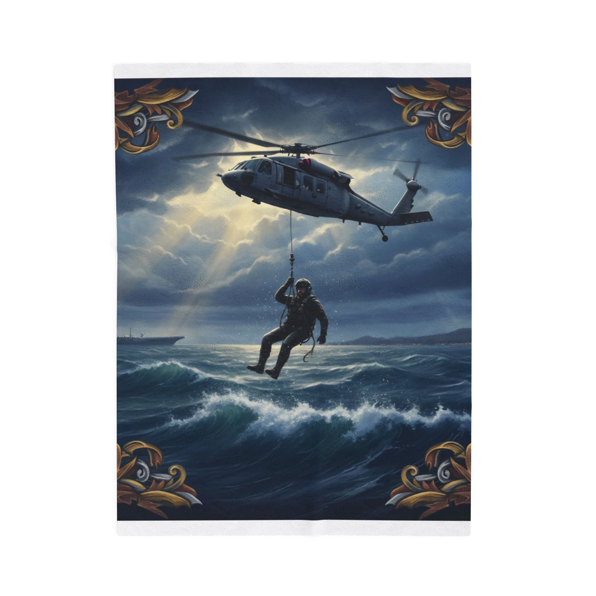 Rescue Helicopter Velveteen Plush Blanket — Maritime SAR Scene