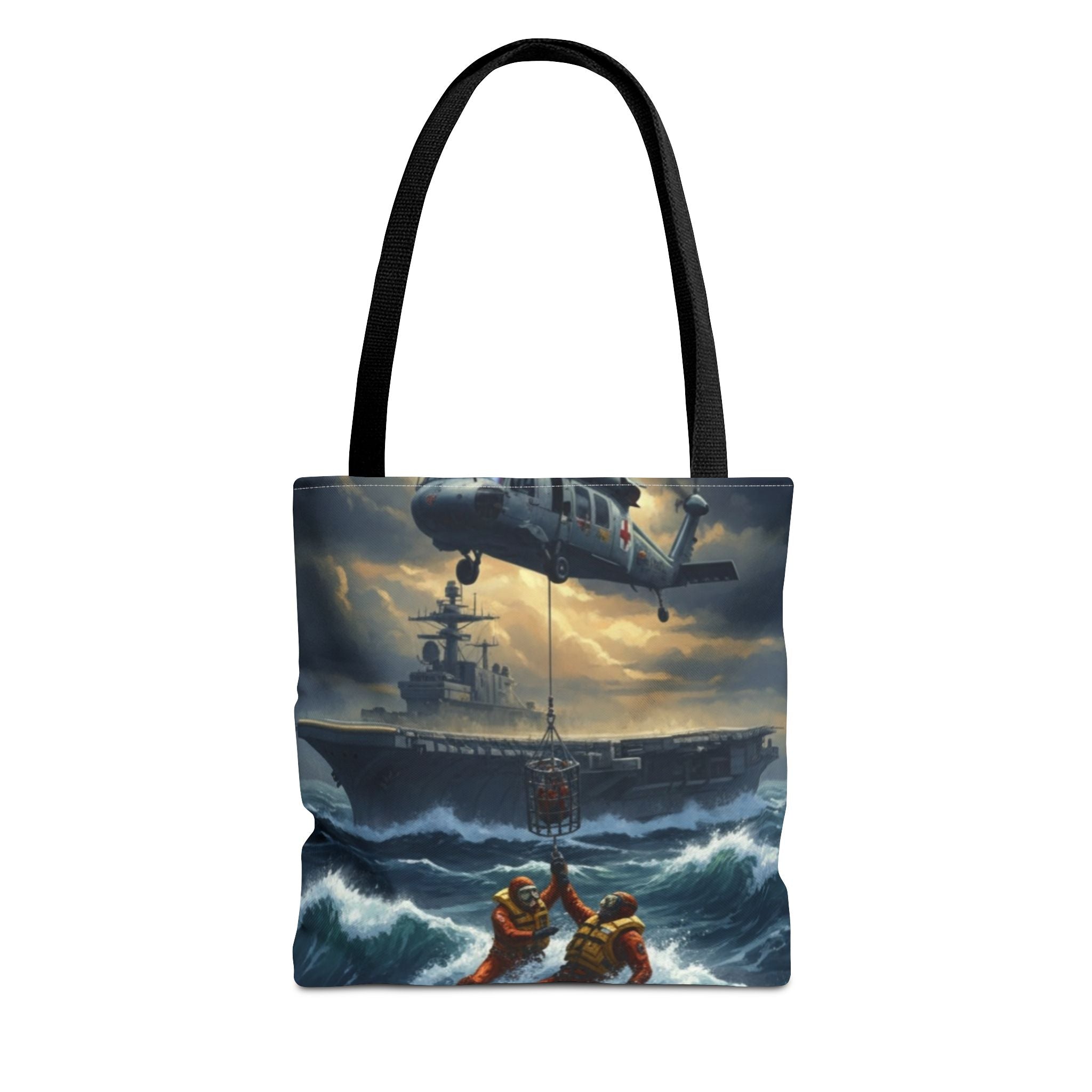 Rescue Squadron Tote Bag – Military Helicopter & Ship Search and Rescue Artwork