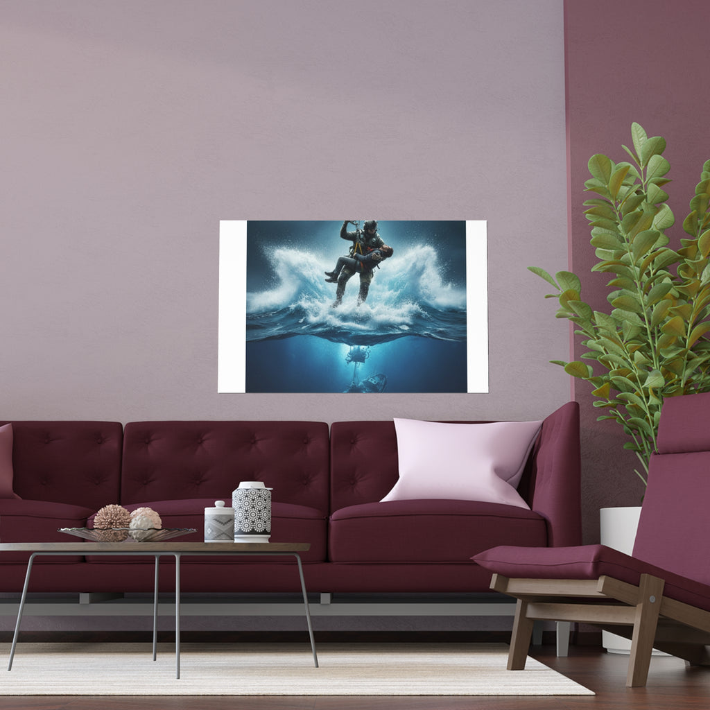 Diver Split-View Silk Poster — Underwater Adventure Wall Art (Indoor/Outdoor)