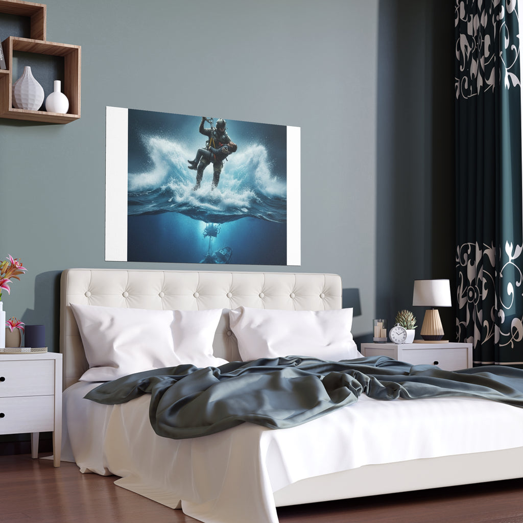 Diver Split-View Silk Poster — Underwater Adventure Wall Art (Indoor/Outdoor)