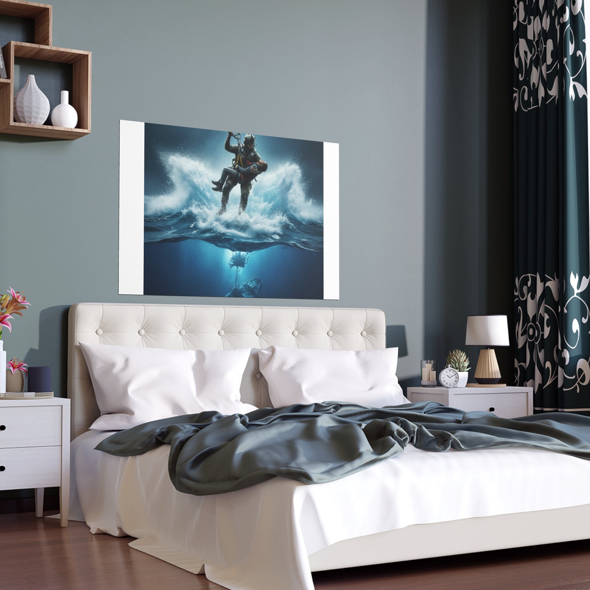 Diver Split-View Silk Poster — Underwater Adventure Wall Art (Indoor/Outdoor)