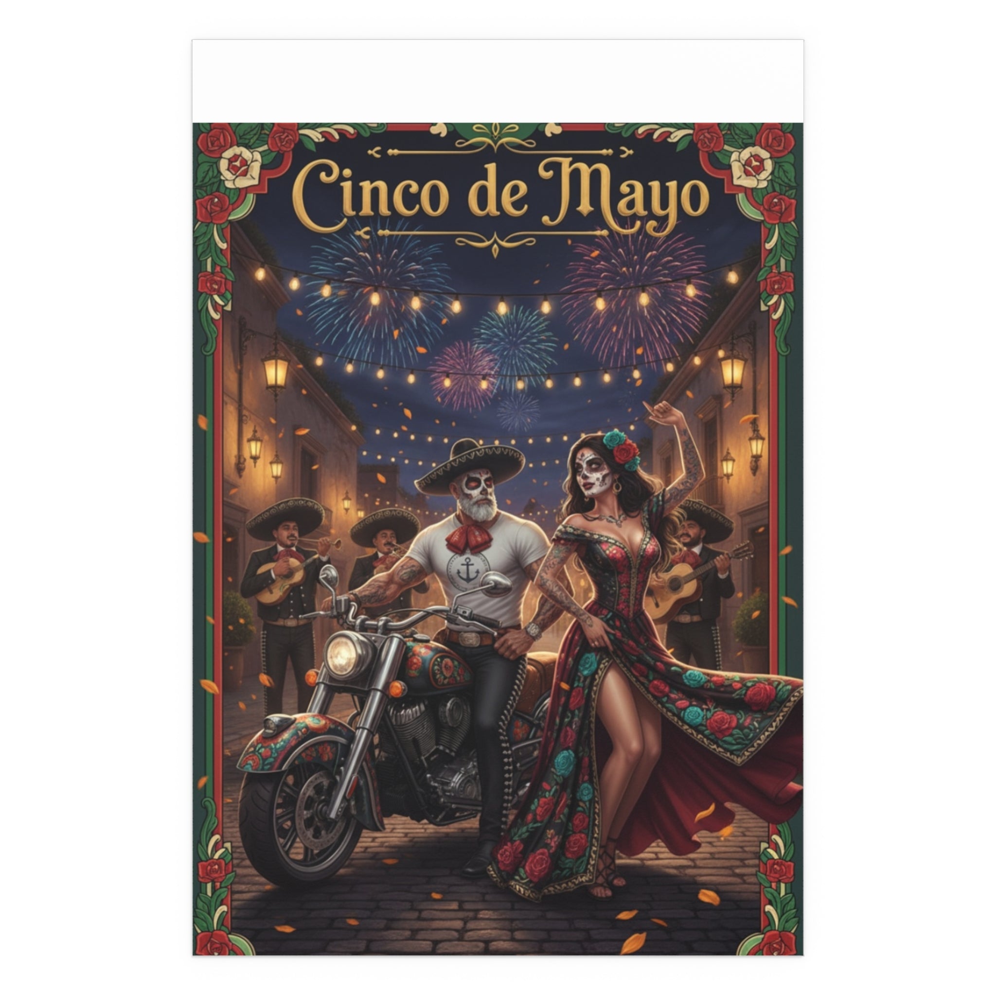 Day of the Dead Biker Silk Poster — Outdoor/Indoor Dia de los Muertos Wall Art