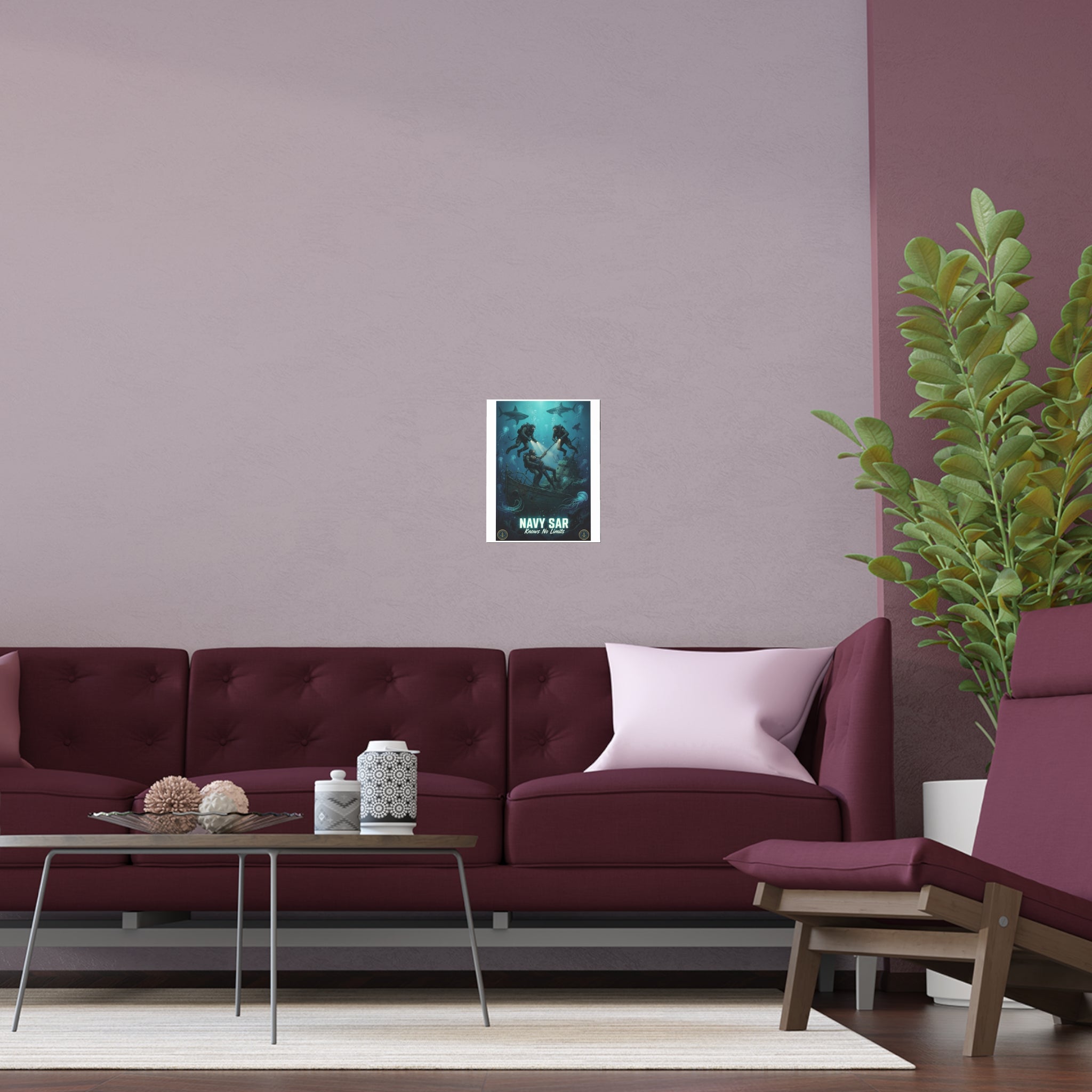Navy SAR Silk Poster — 'Knows No Limits' Underwater Diver Rescue Art