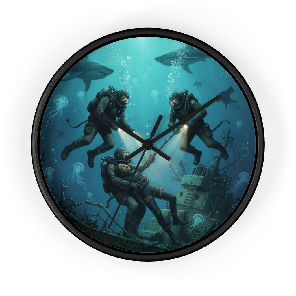 Diver Expedition Wall Clock — Vintage Deep Sea Salvage Diver Art