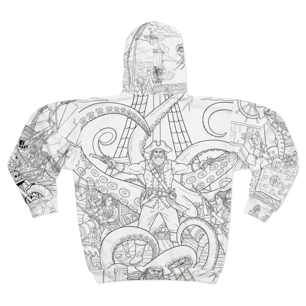 Pirate Adventure Zip Hoodie — All-Over-Print Coloring-Style Design