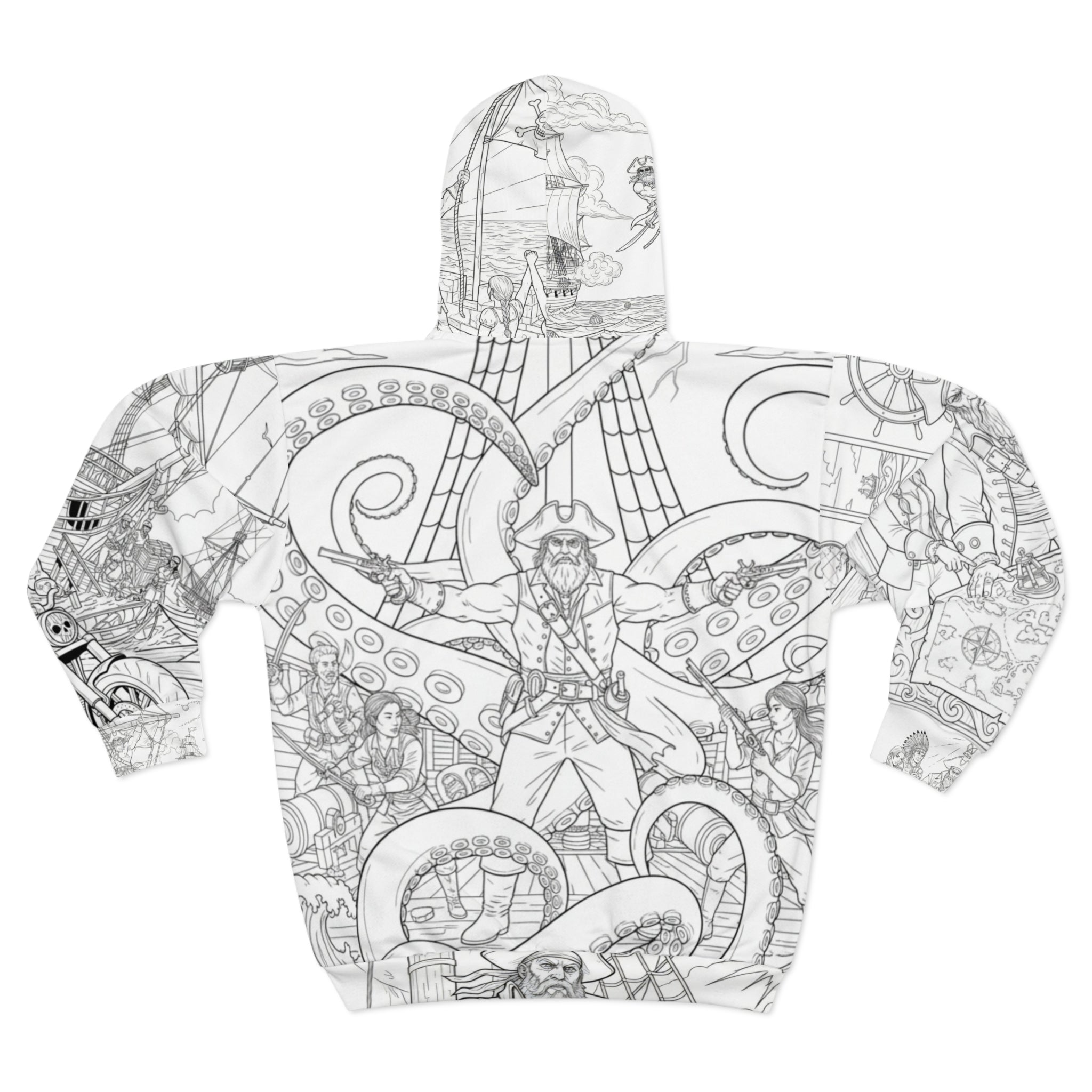 Pirate Adventure Zip Hoodie — All-Over-Print Coloring-Style Design
