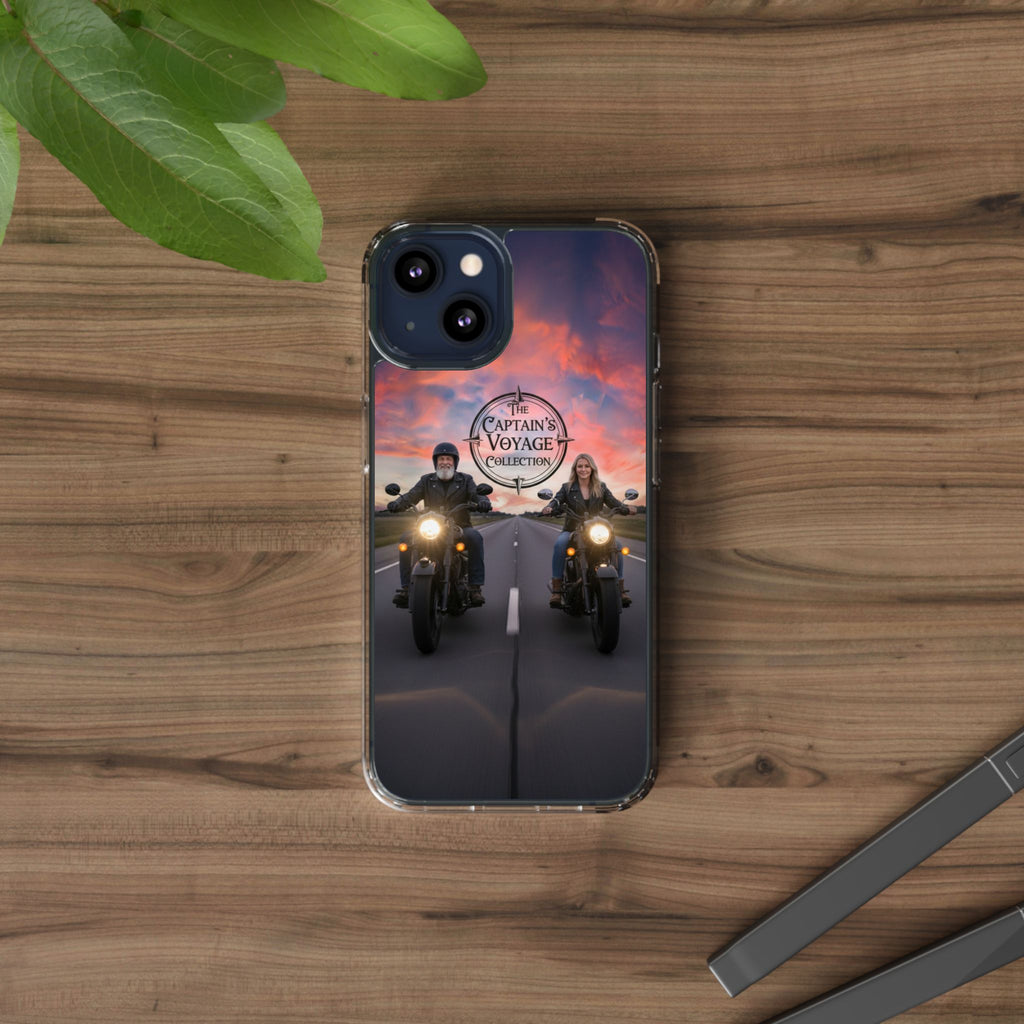 Clear Phone Case — 'The Captain's Voyage Collection' Motorcycle Sunset Design
